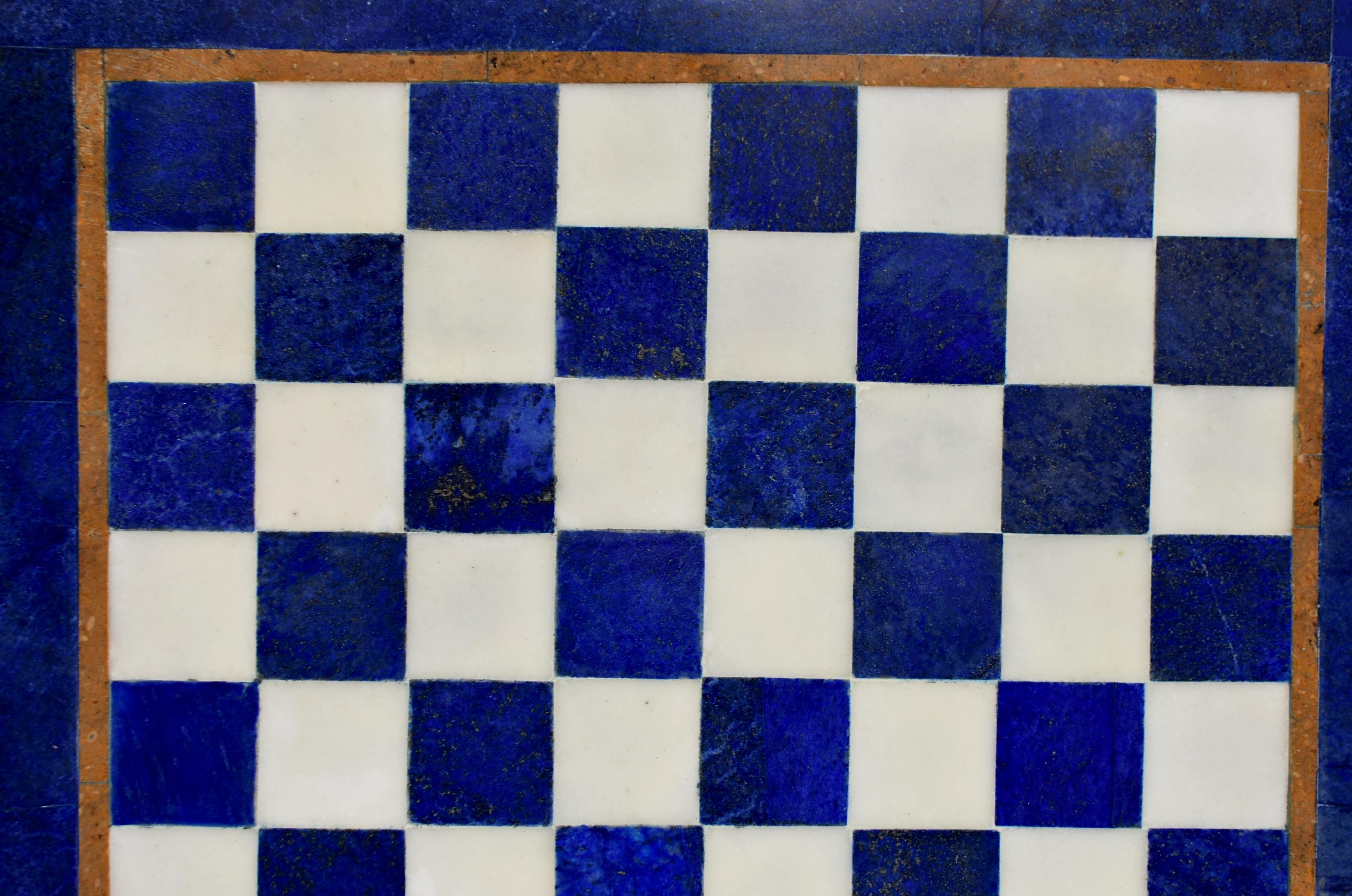 Großes Schachspiel Set Edelstein Lapis und Marmor 15,5