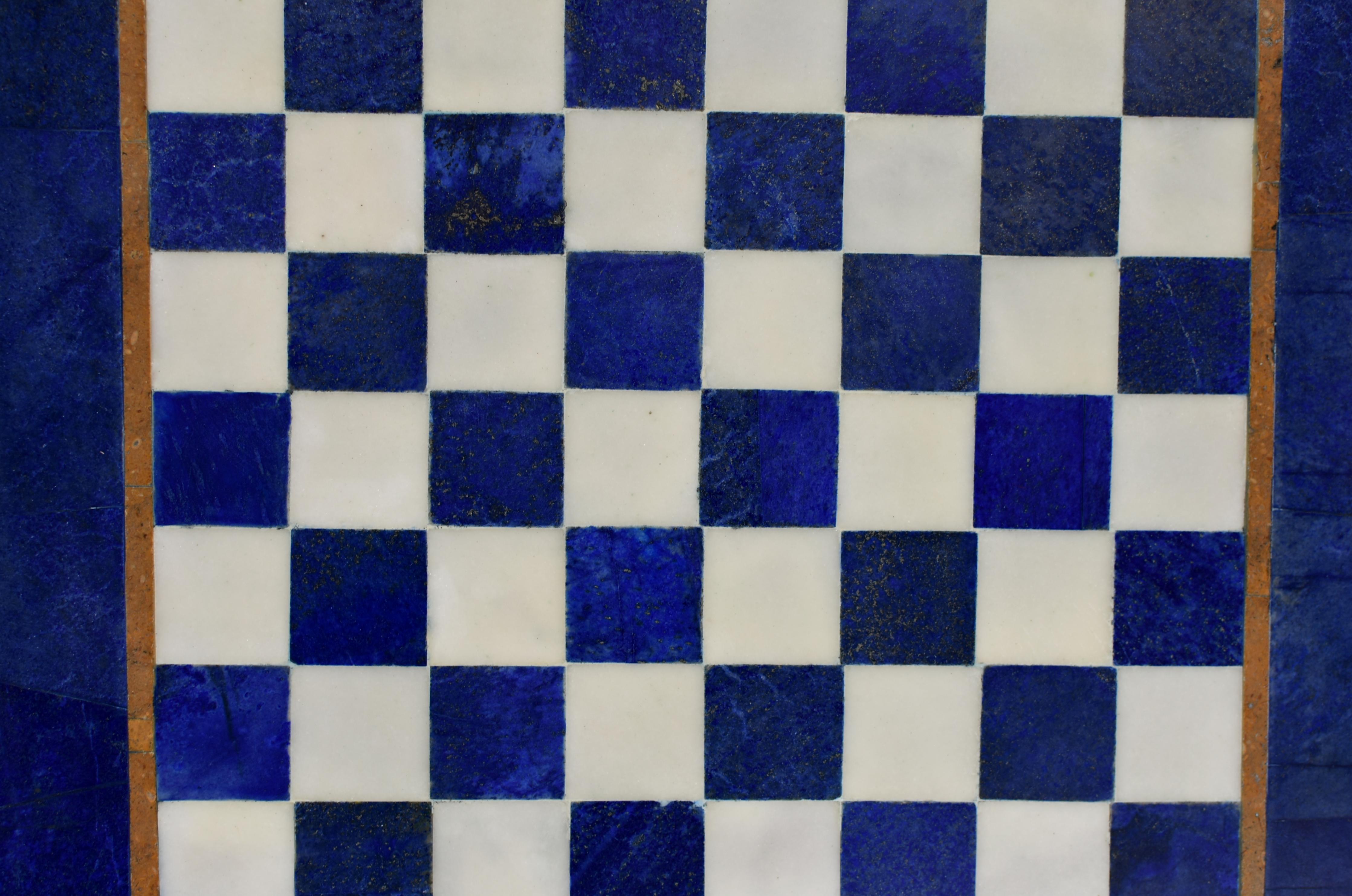 Großes Schachspiel Set Edelstein Lapis und Marmor 15,5