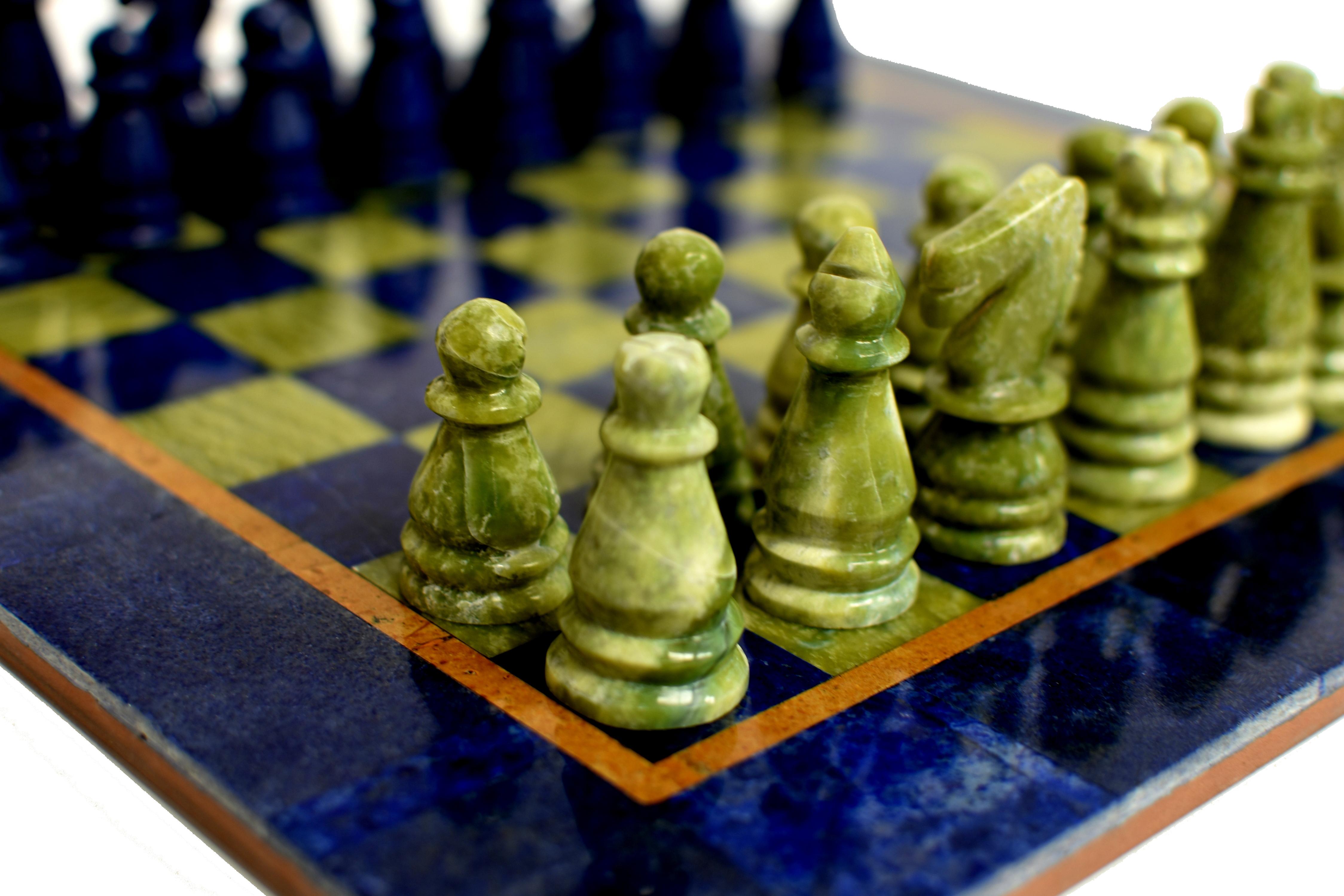 Large Chess Set Gemstone Lapis Serpentine 15.5