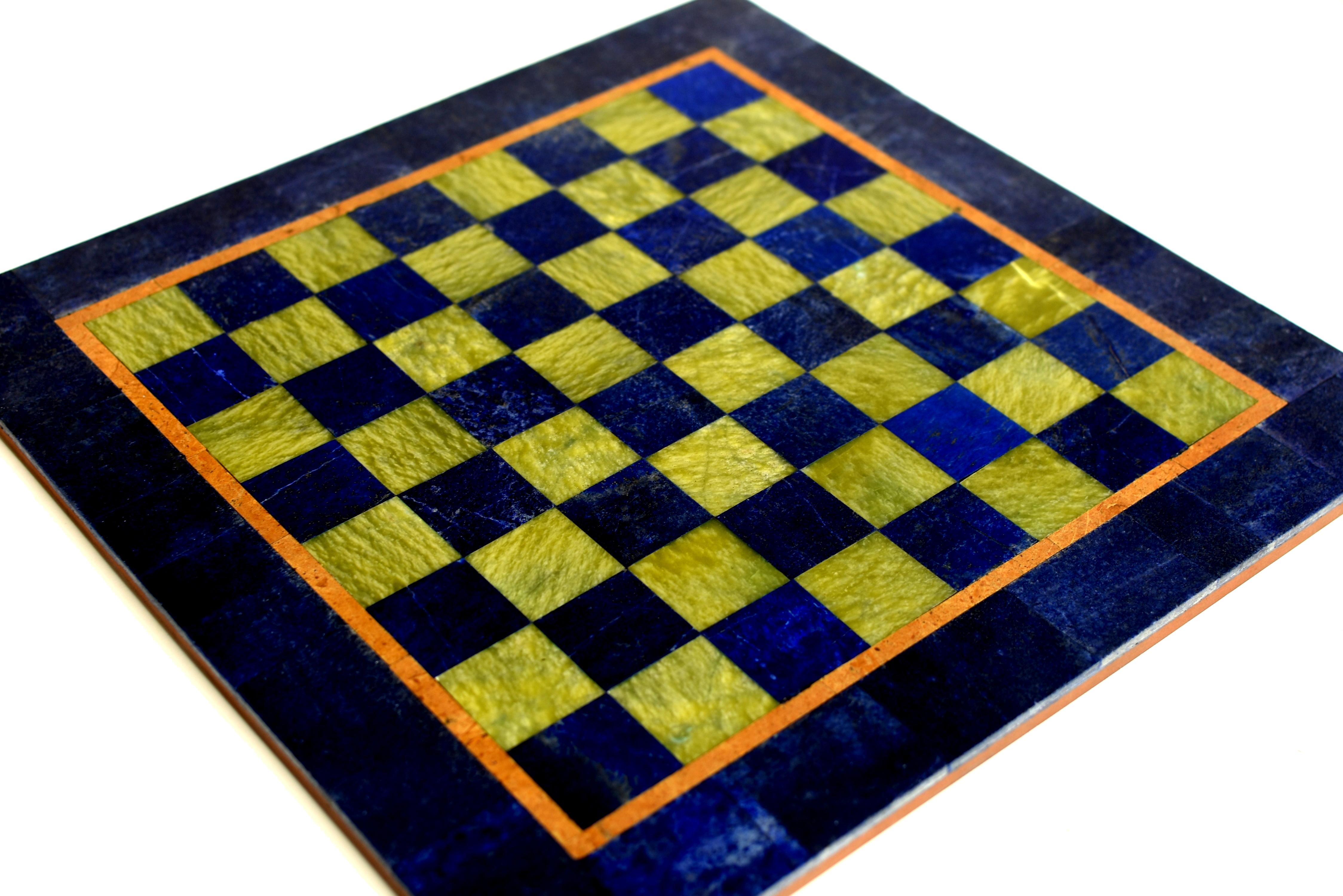 Large Chess Set Gemstone Lapis Serpentine 15.5