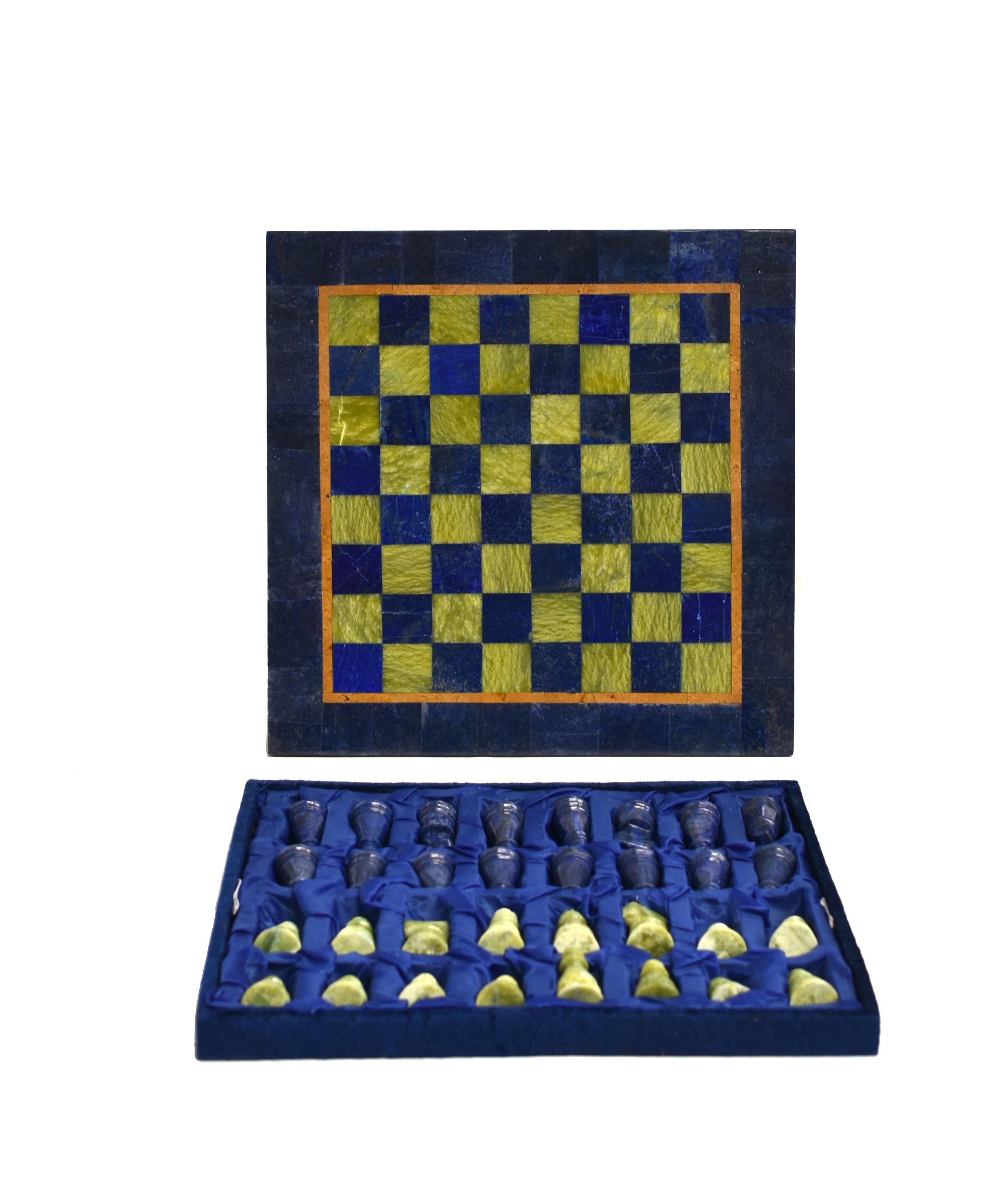 Large Chess Set Gemstone Lapis Serpentine 15.5