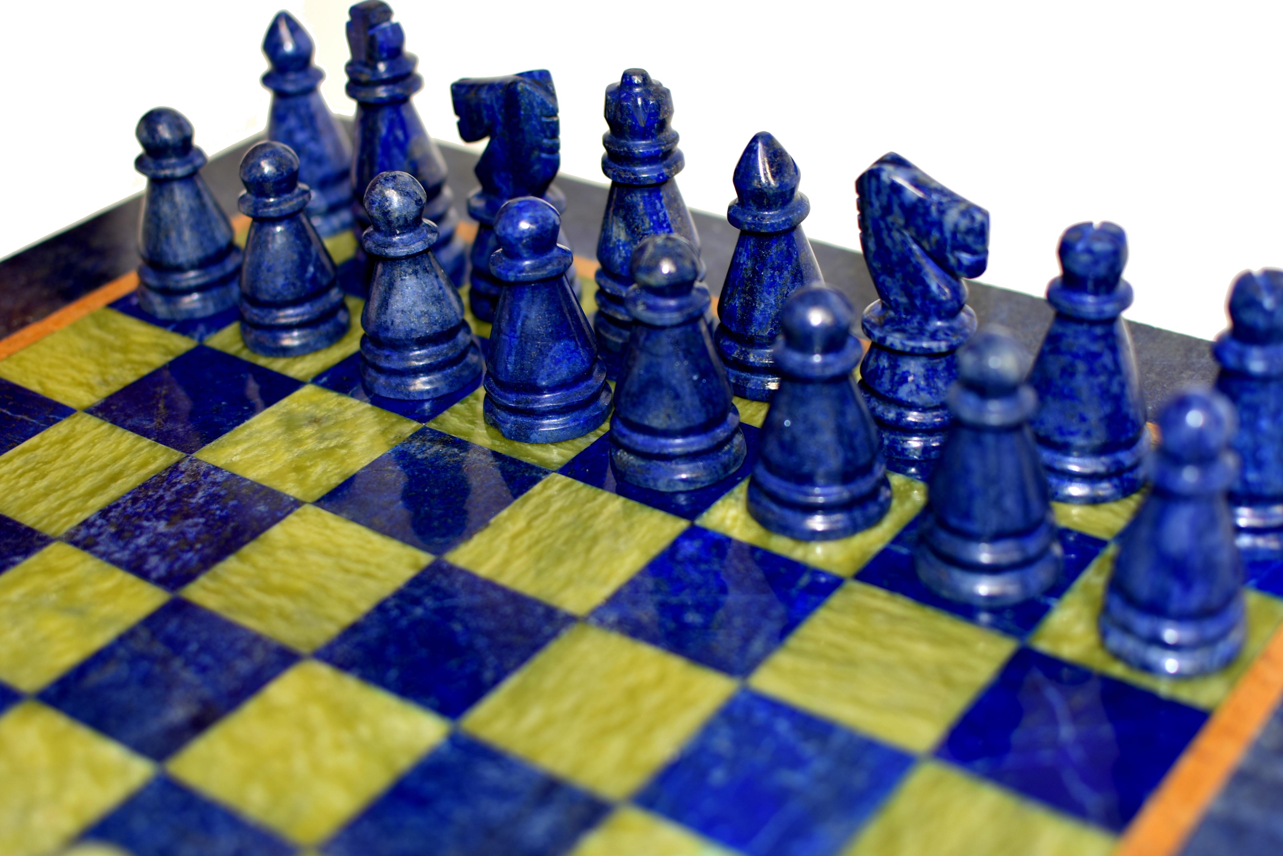 Italian Large Chess Set Gemstone Lapis Serpentine 15.5