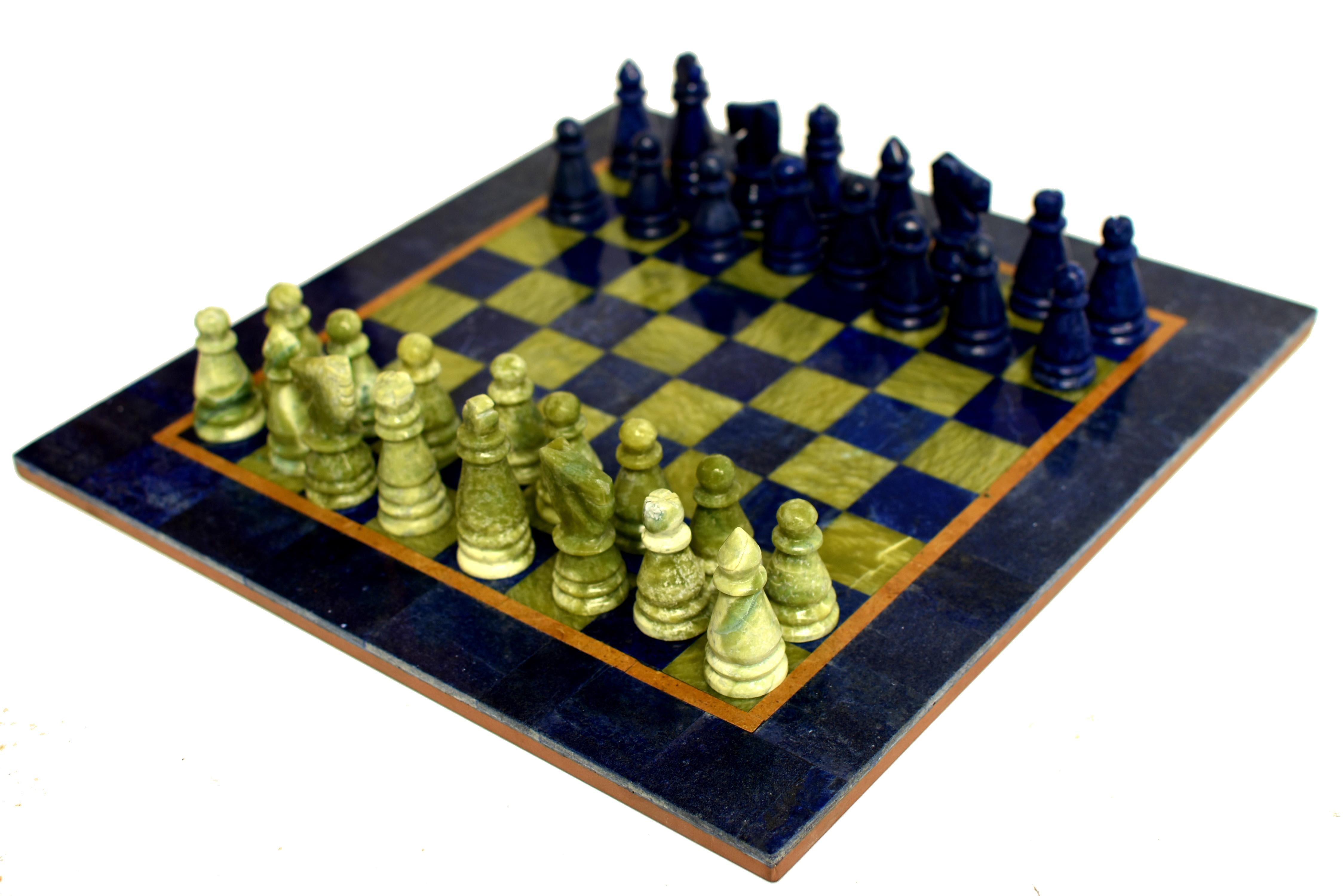 Lapis Lazuli Large Chess Set Gemstone Lapis Serpentine 15.5