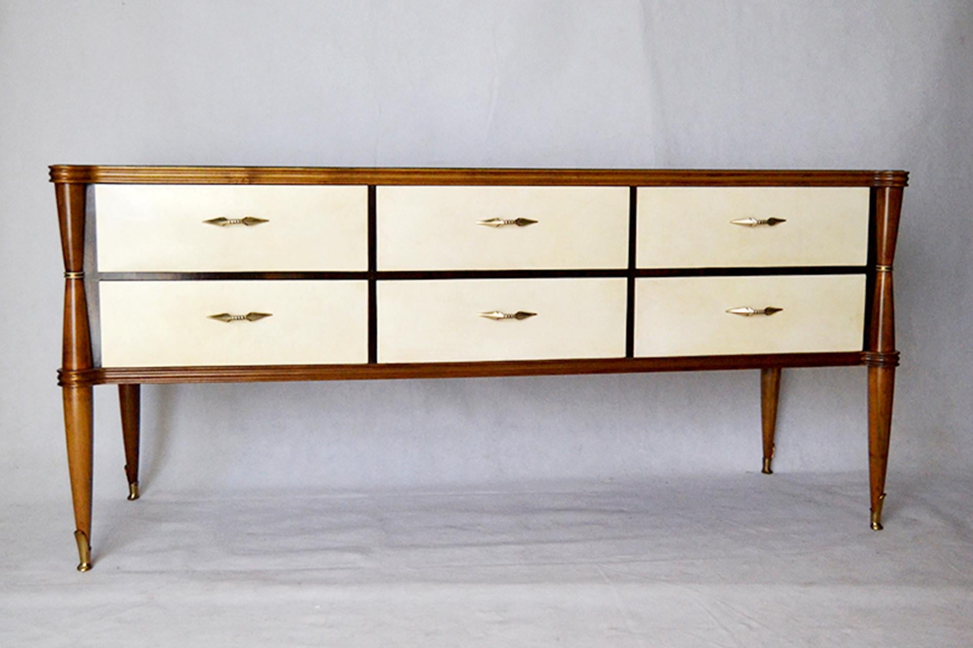 Mid-Century Modern Large Chest of 6 Drawers in Cherry and Rosewood, 1950s, Italy For Sale