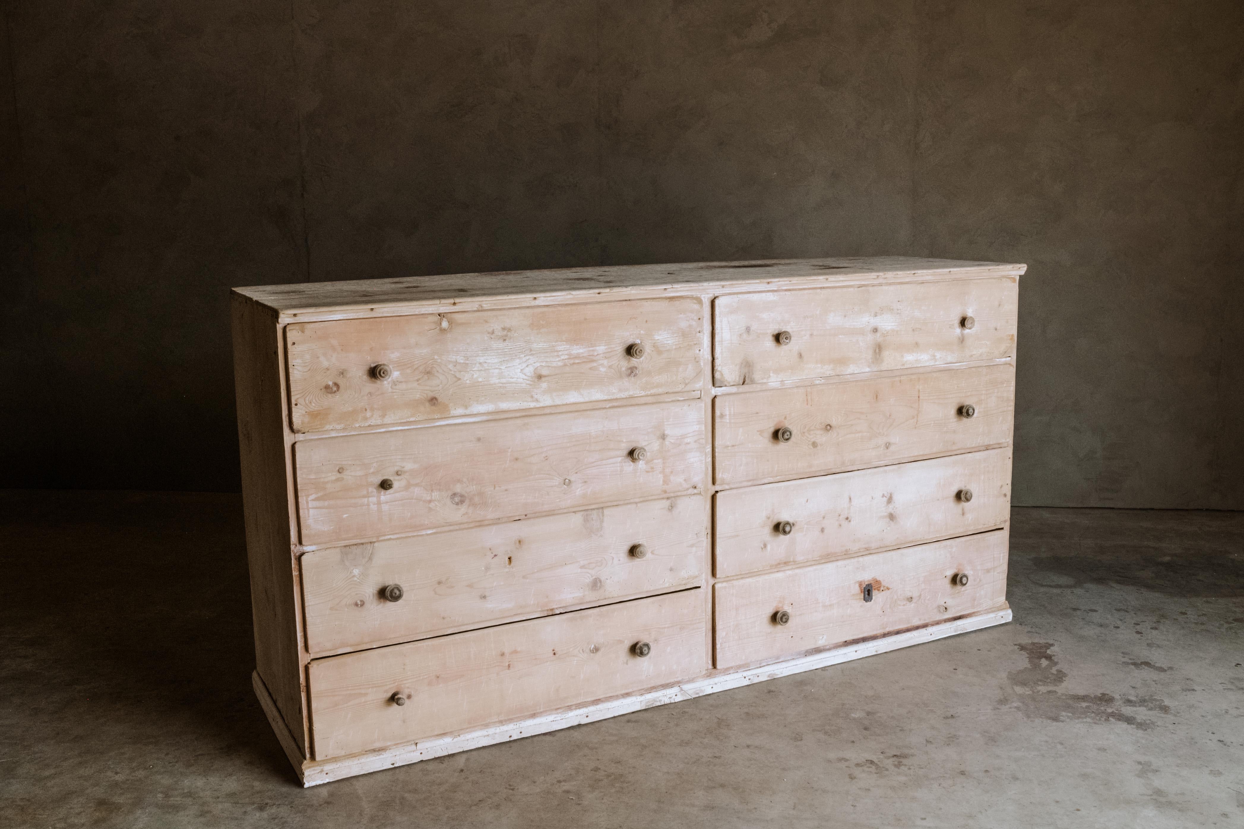 Large chest of drawers in original paint From Italy, Circa 1880. Solid pine construction with eight sliding drawers. Fantastic original color and patina.