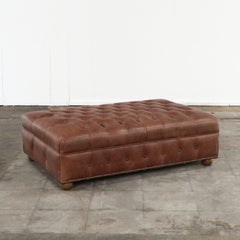 Large Chesterfield Leather Tufted Ottoman, 1960s