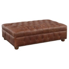 Large Chesterfield Leather Tufted Ottoman, 1960s