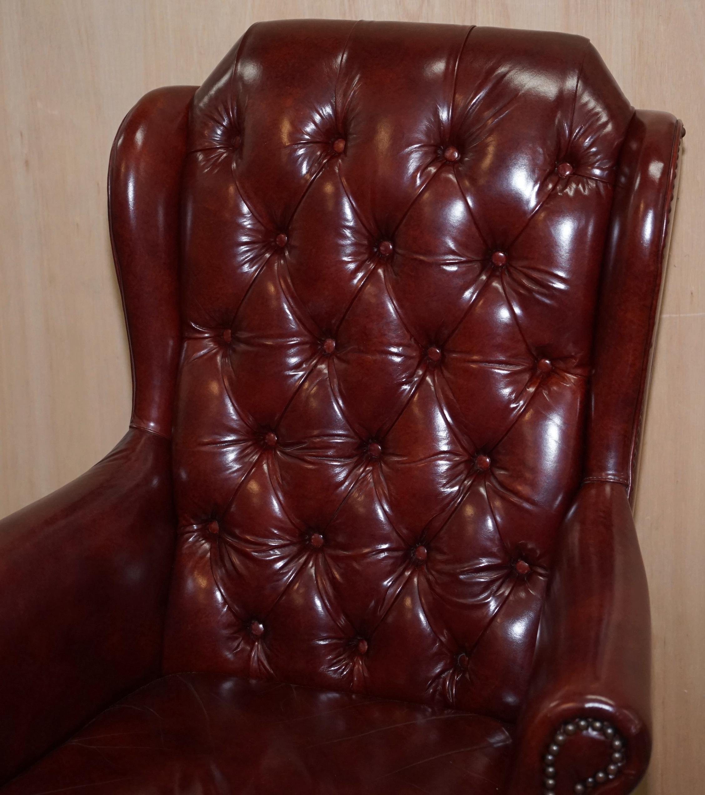 Large Chesterfield Oxblood Leather Wing Back Directors Captains Office Chair 1