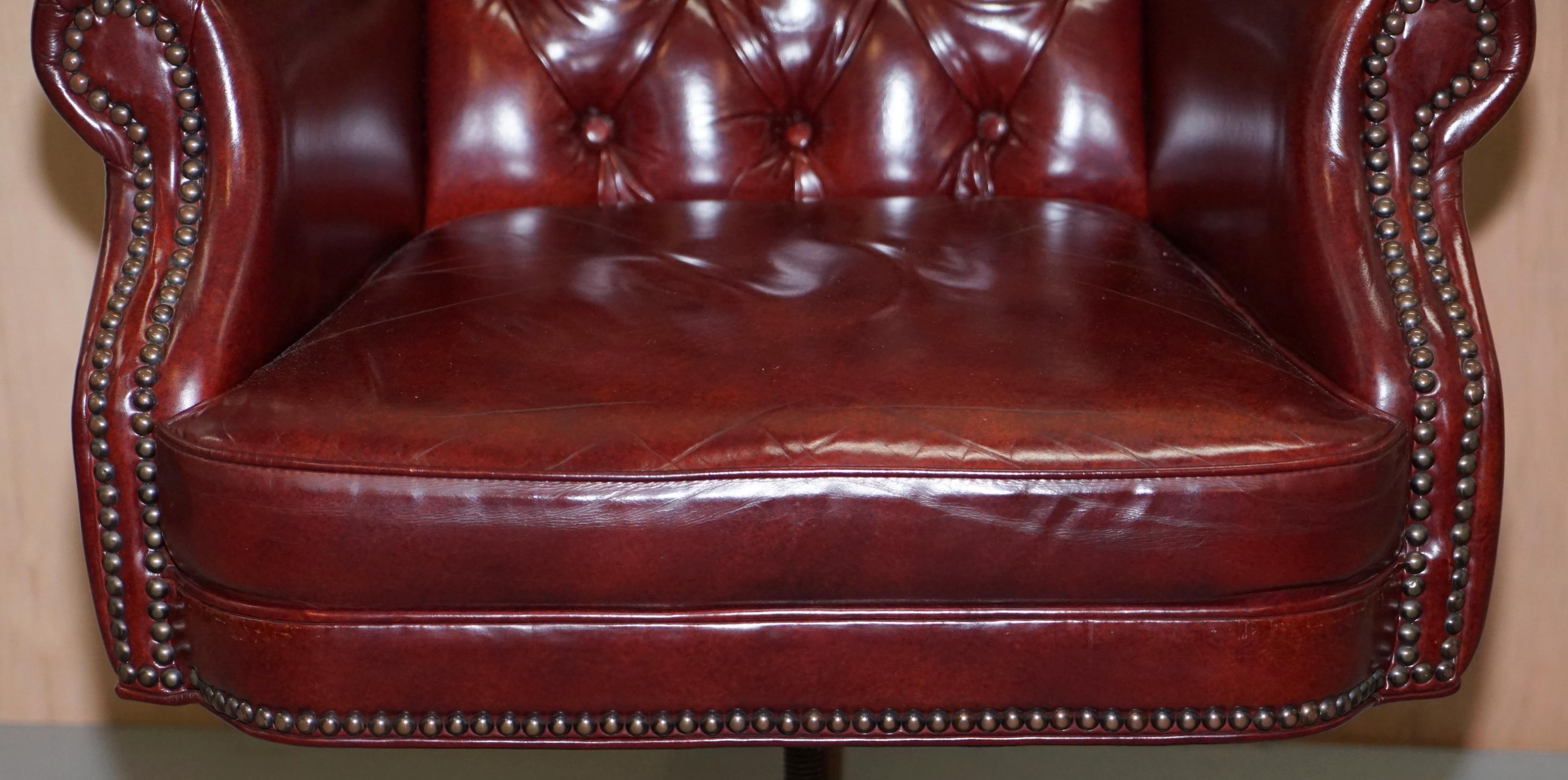 Large Chesterfield Oxblood Leather Wing Back Directors Captains Office Chair 2
