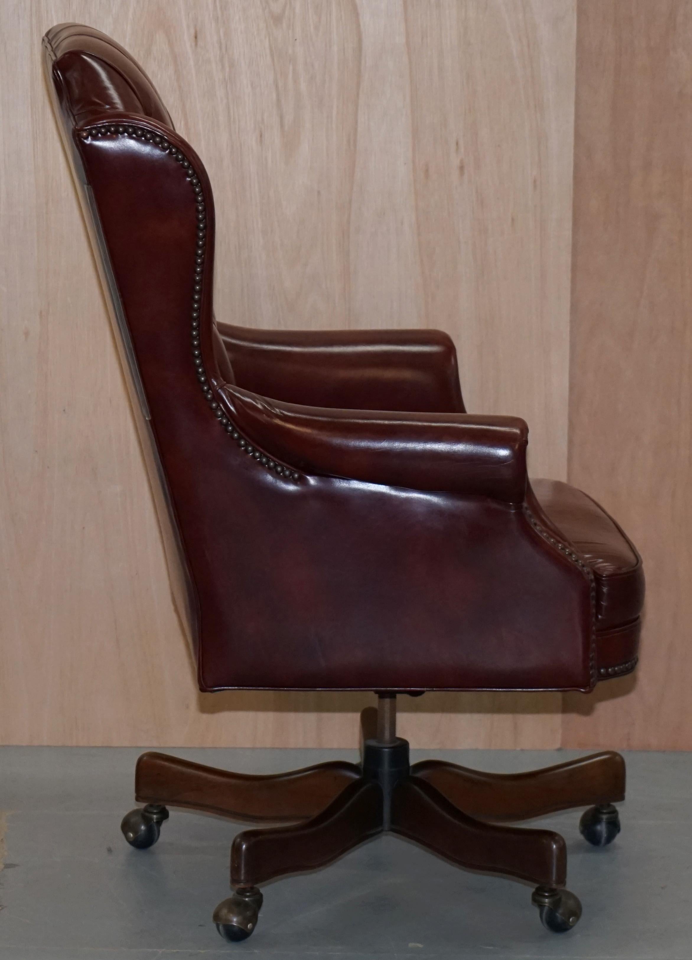 Large Chesterfield Oxblood Leather Wing Back Directors Captains Office Chair 5