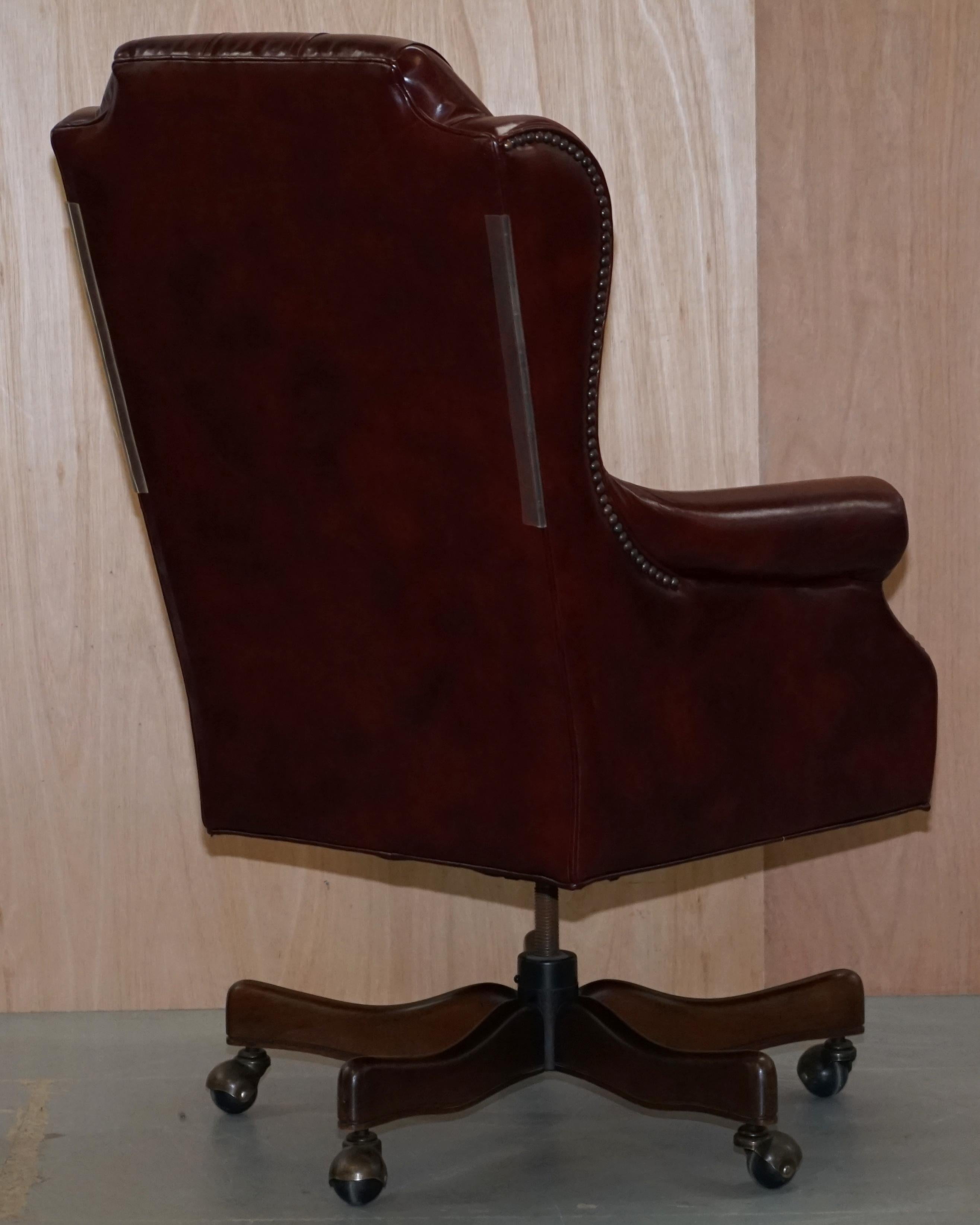 Large Chesterfield Oxblood Leather Wing Back Directors Captains Office Chair 6