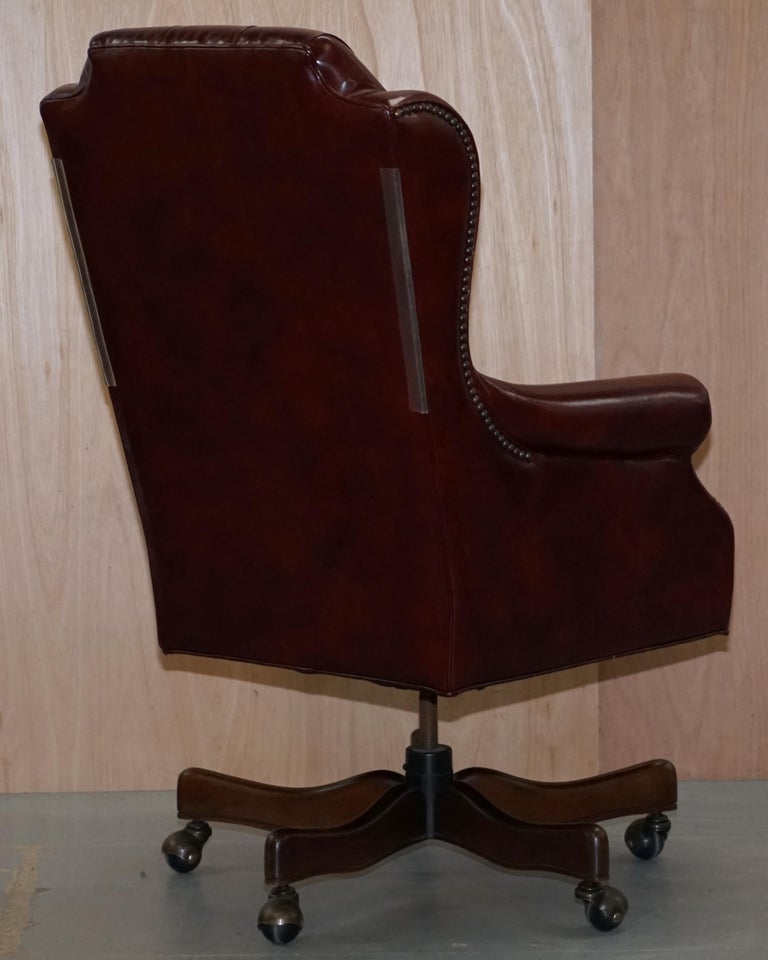 Large Chesterfield Oxblood Leather Wing Back Directors Captains Office