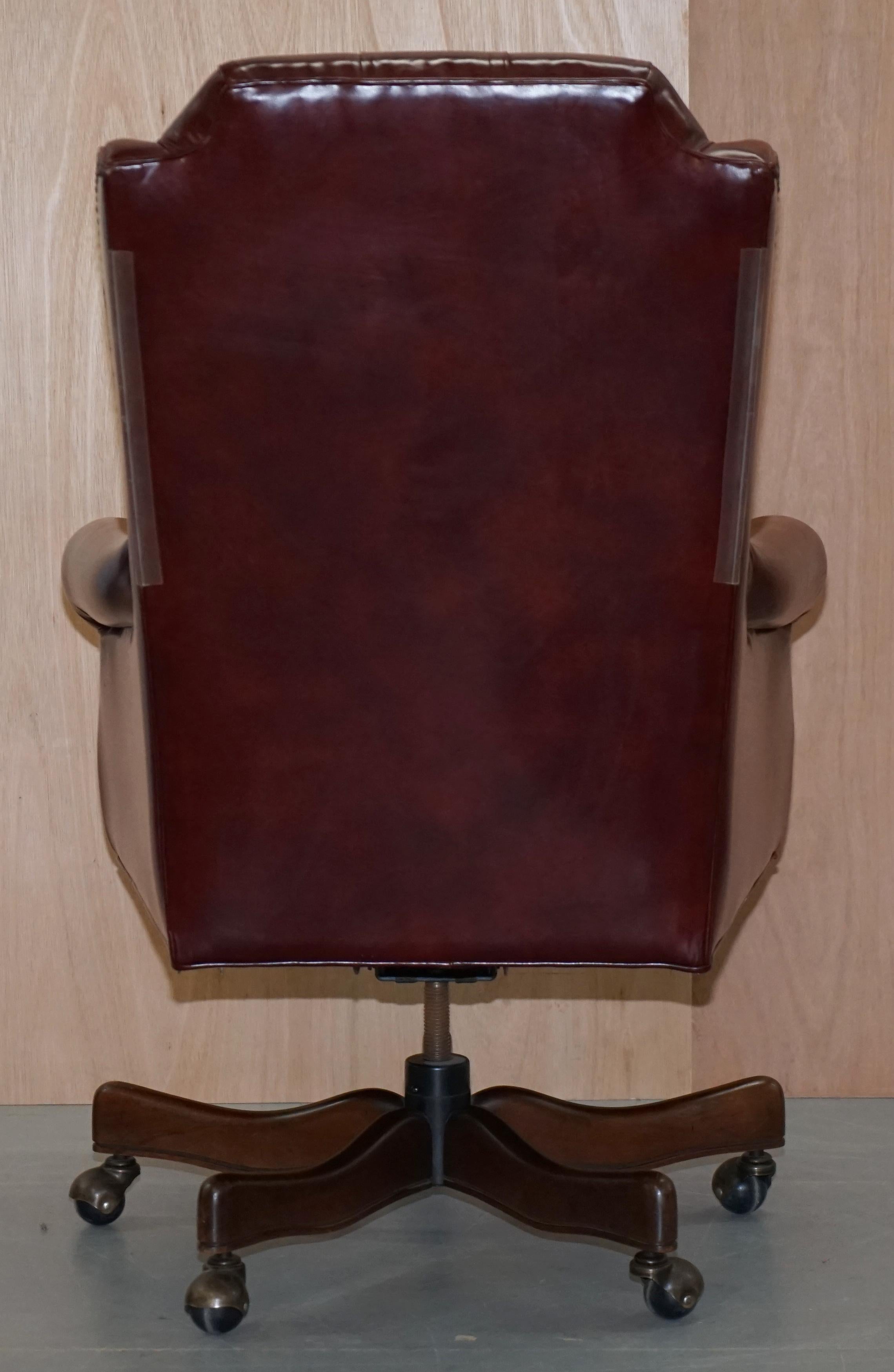Large Chesterfield Oxblood Leather Wing Back Directors Captains Office Chair 7
