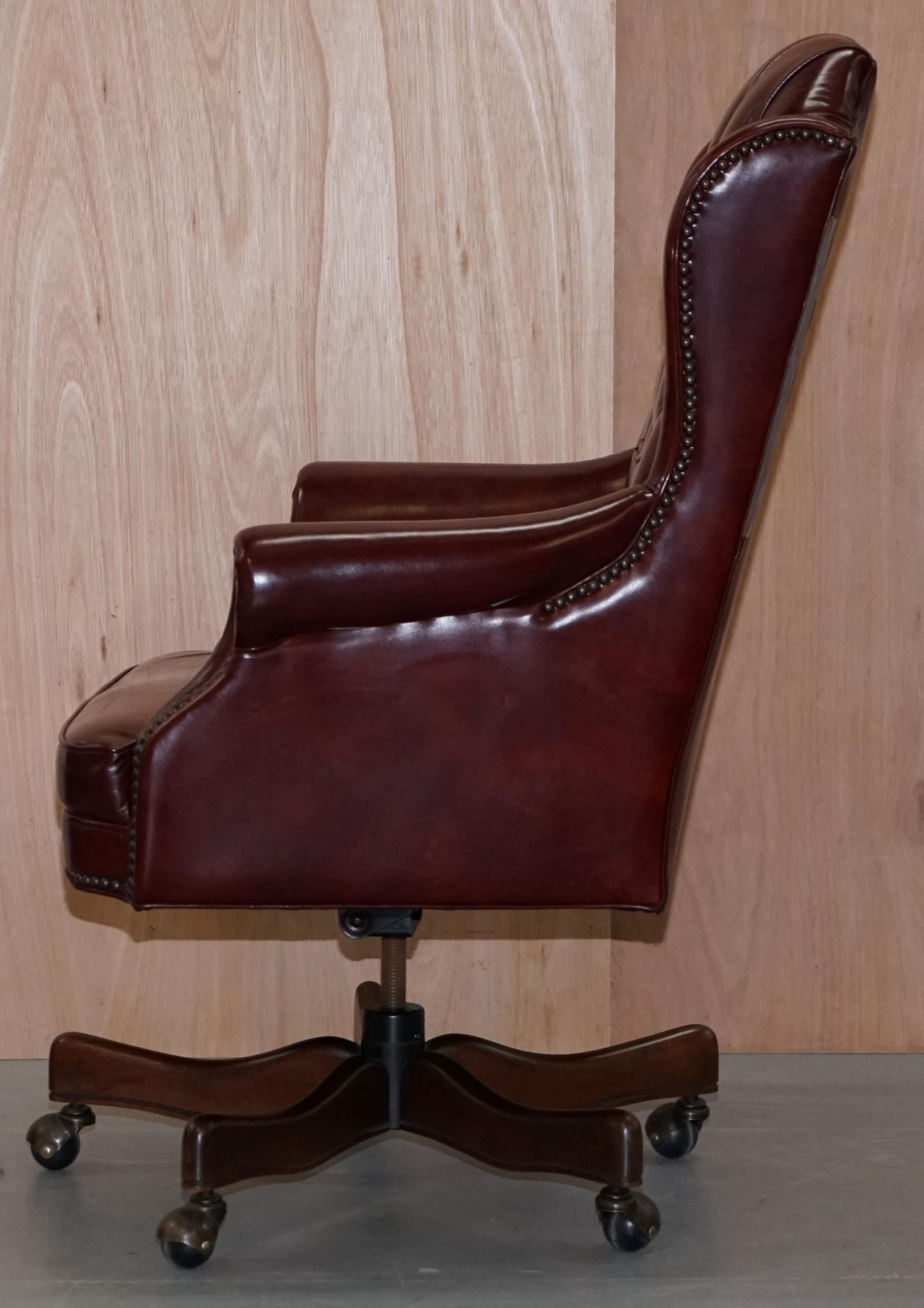 Large Chesterfield Oxblood Leather Wing Back Directors Captains Office Chair 8