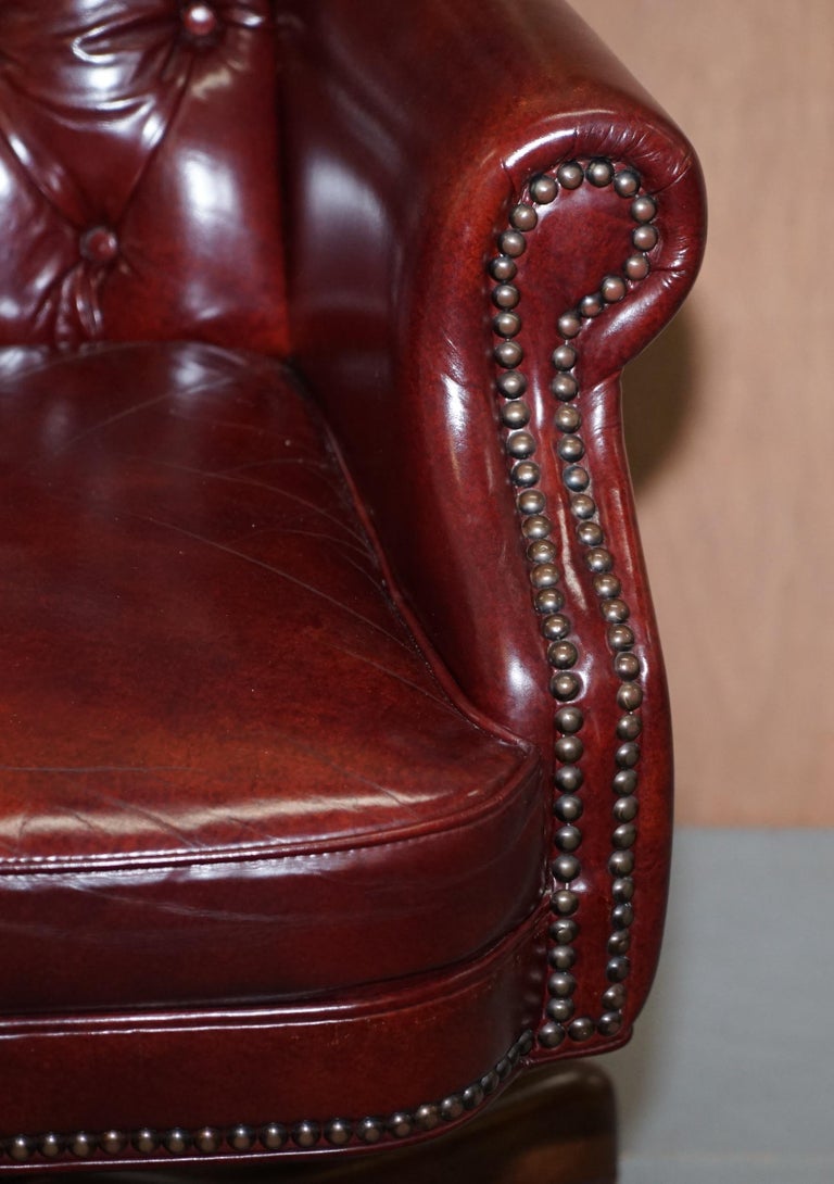 Large Chesterfield Oxblood Leather Wing Back Directors Captains Office