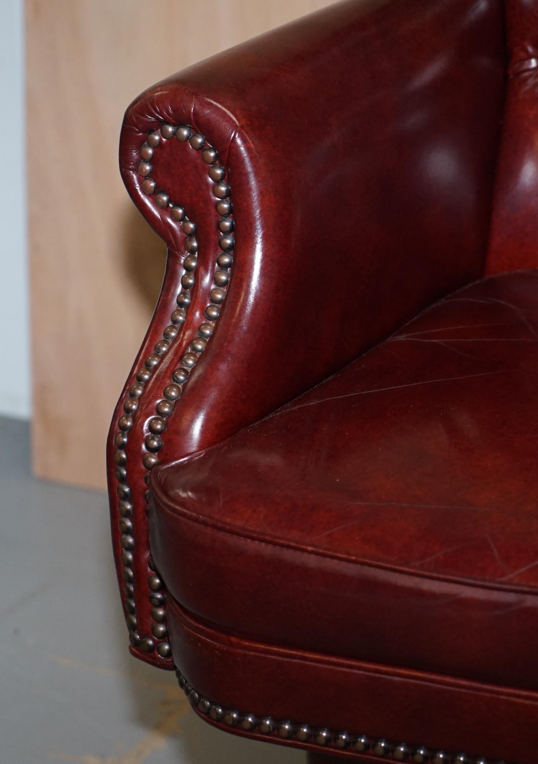Hand-Crafted Large Chesterfield Oxblood Leather Wing Back Directors Captains Office Chair