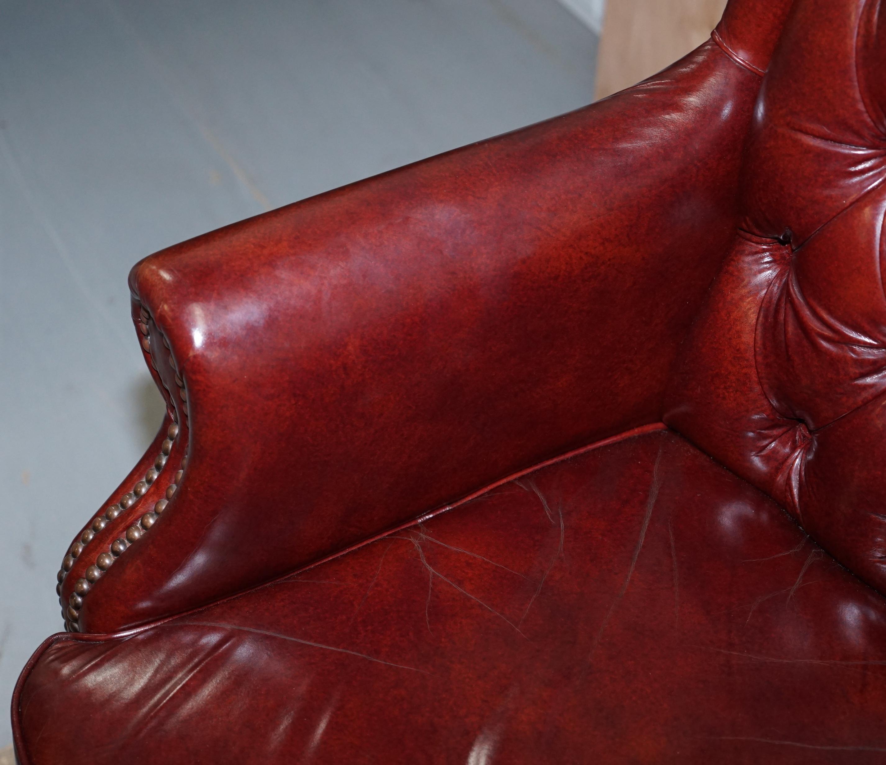 Large Chesterfield Oxblood Leather Wing Back Directors Captains Office Chair In Good Condition In West Sussex, Pulborough