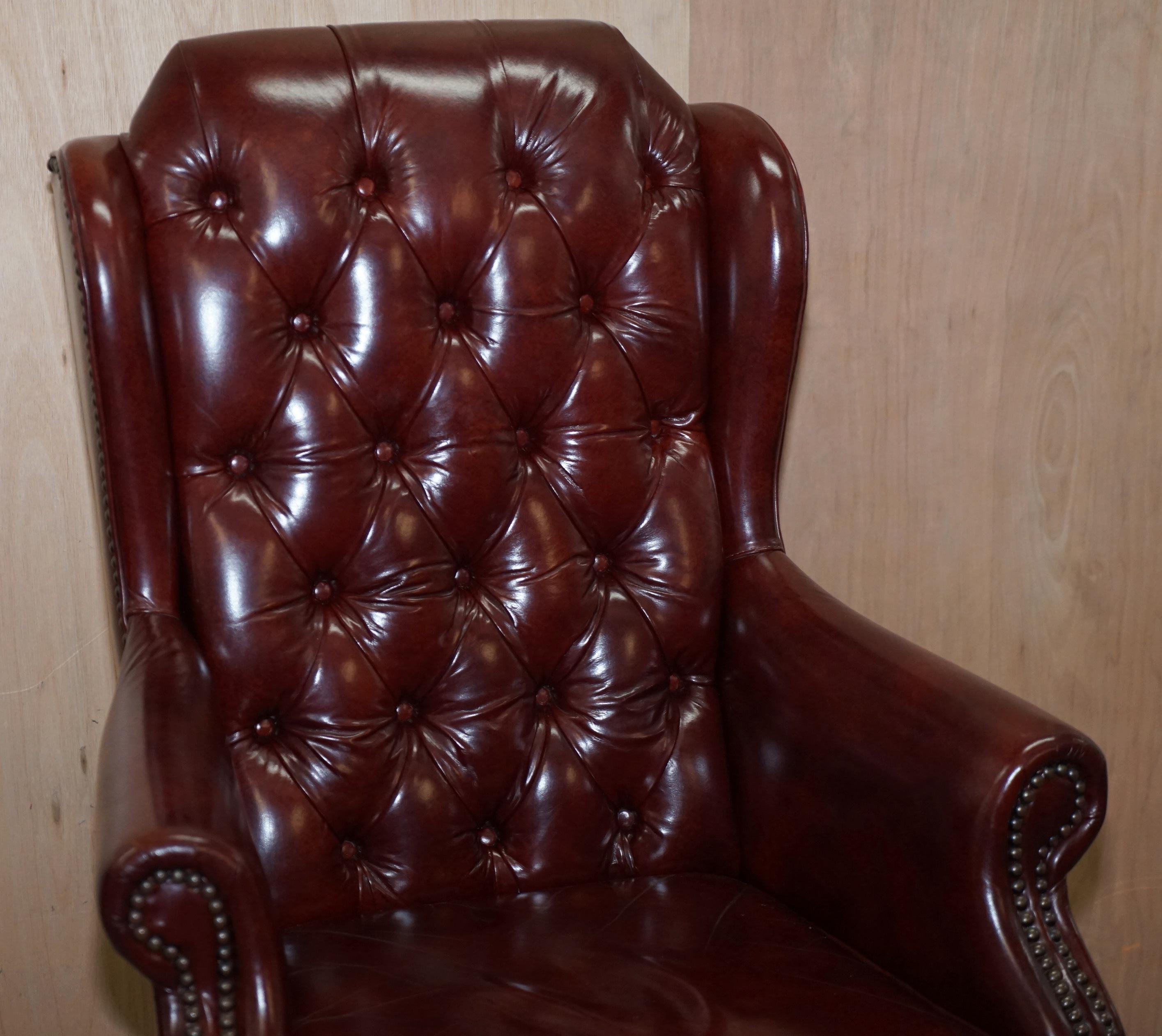 20th Century Large Chesterfield Oxblood Leather Wing Back Directors Captains Office Chair