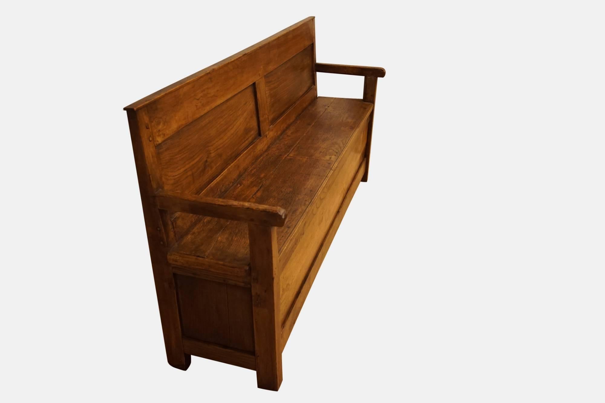 Large chestnut bench from Brittany, circa 1890.
