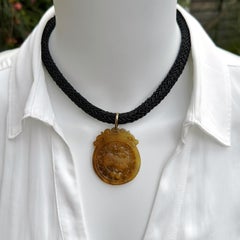 Large Chi Ling Dragon Amulet in Nephrite Jade, Circa 1970, with 14K Gold Bale