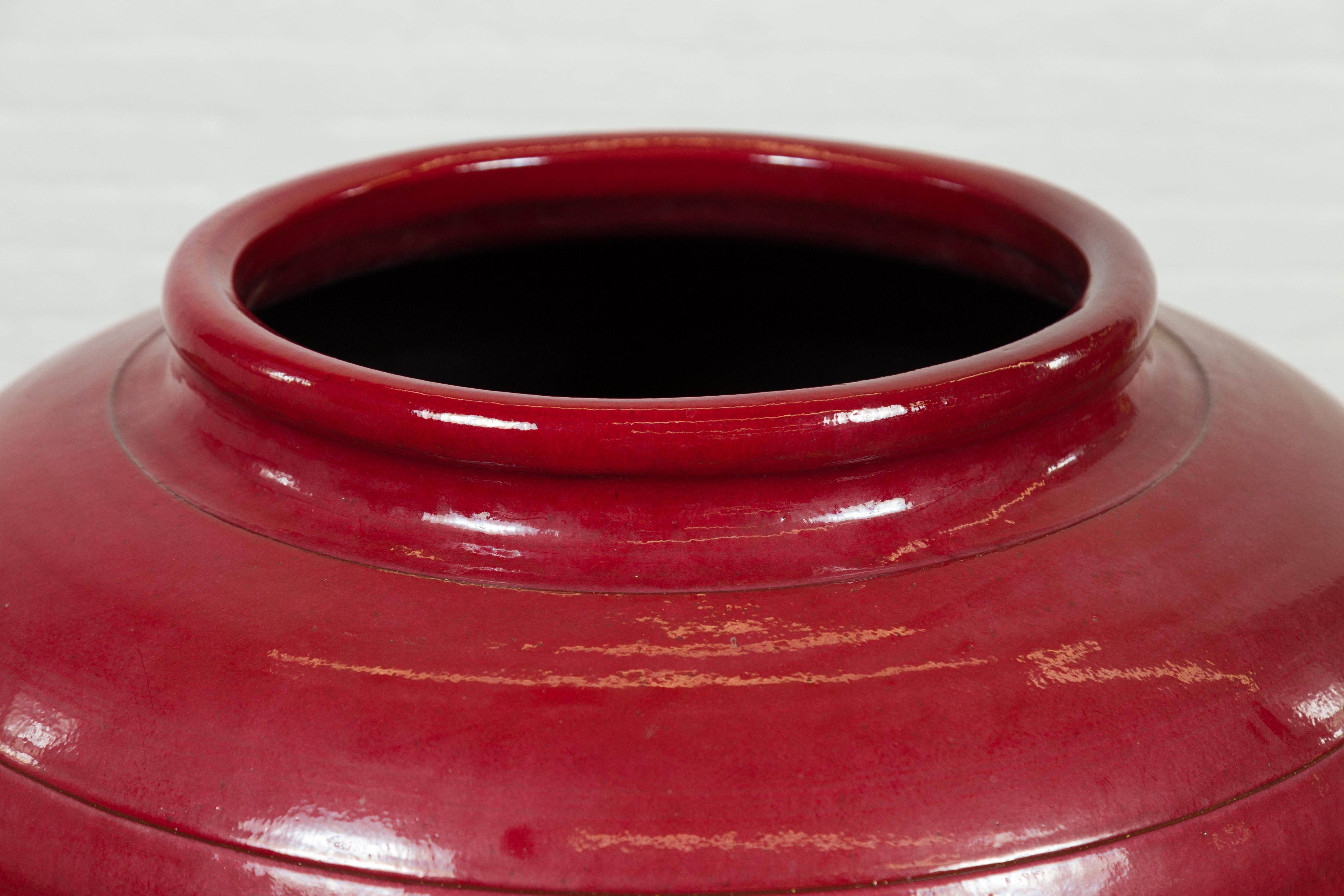 Ceramic Large Chiang Mai Contemporary Oxblood Water Jar from Northern Thailand