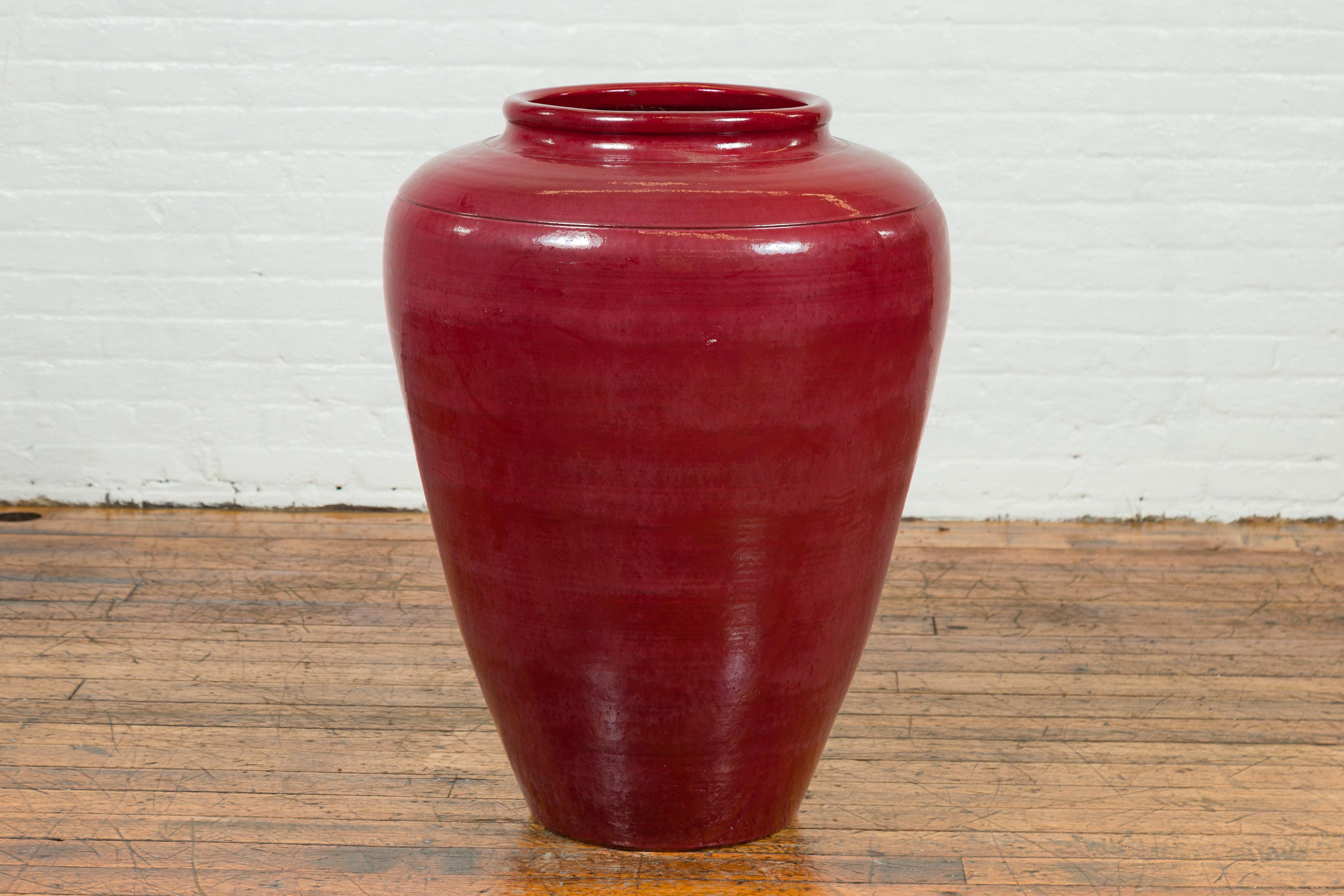 Large Chiang Mai Contemporary Oxblood Water Jar from Northern Thailand 3