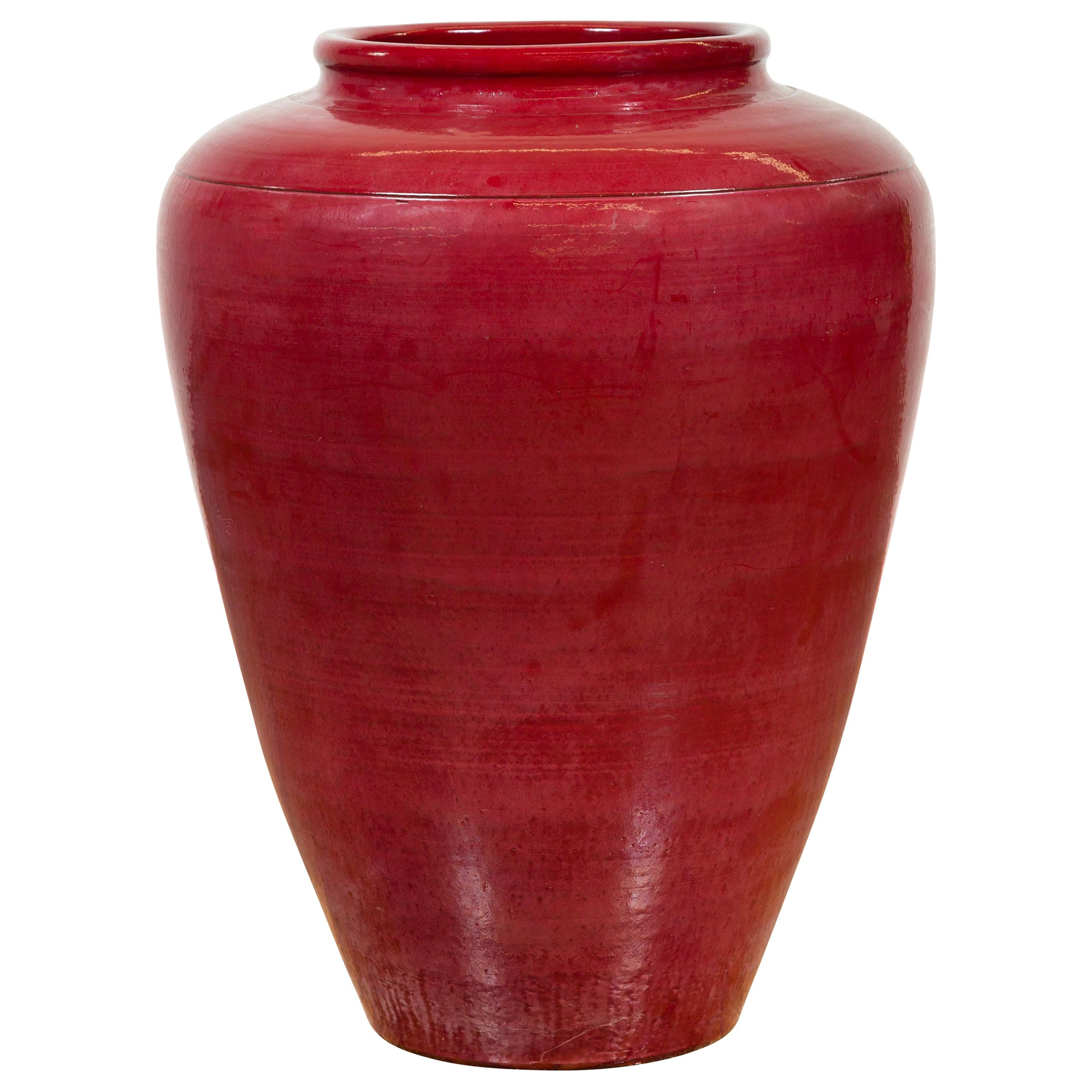Large Chiang Mai Contemporary Oxblood Water Jar from Northern Thailand