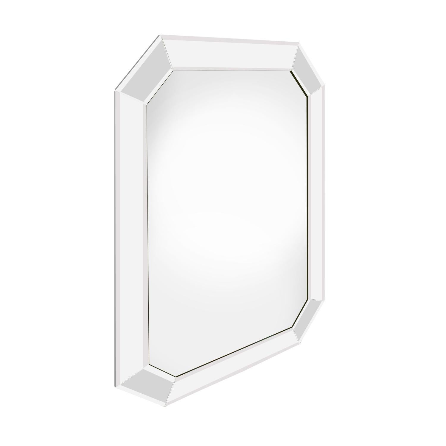Gran espejo rectangular de 8 lados colgado de la pared, con paneles biselados de espejo alrededor, diseño personalizado, años 60 americanos.