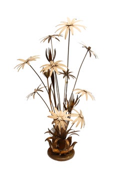 Large Chic Hans Kögl Floral Gilt Metal Floor Lamp, 53" High, Germany, 1970s
