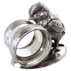 "Large Chick On Oval Base" Silver Plated Figural Victorian Napkin Ring; Meriden