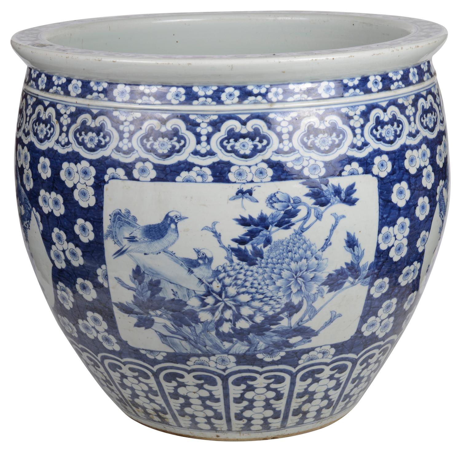 Porcelain Large Chinese 19th Century Blue and White Jardinière