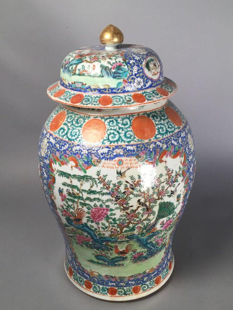 Large Chinese 19th Century Famille Rose Lidded Jar In Good Condition In Lymington, GB