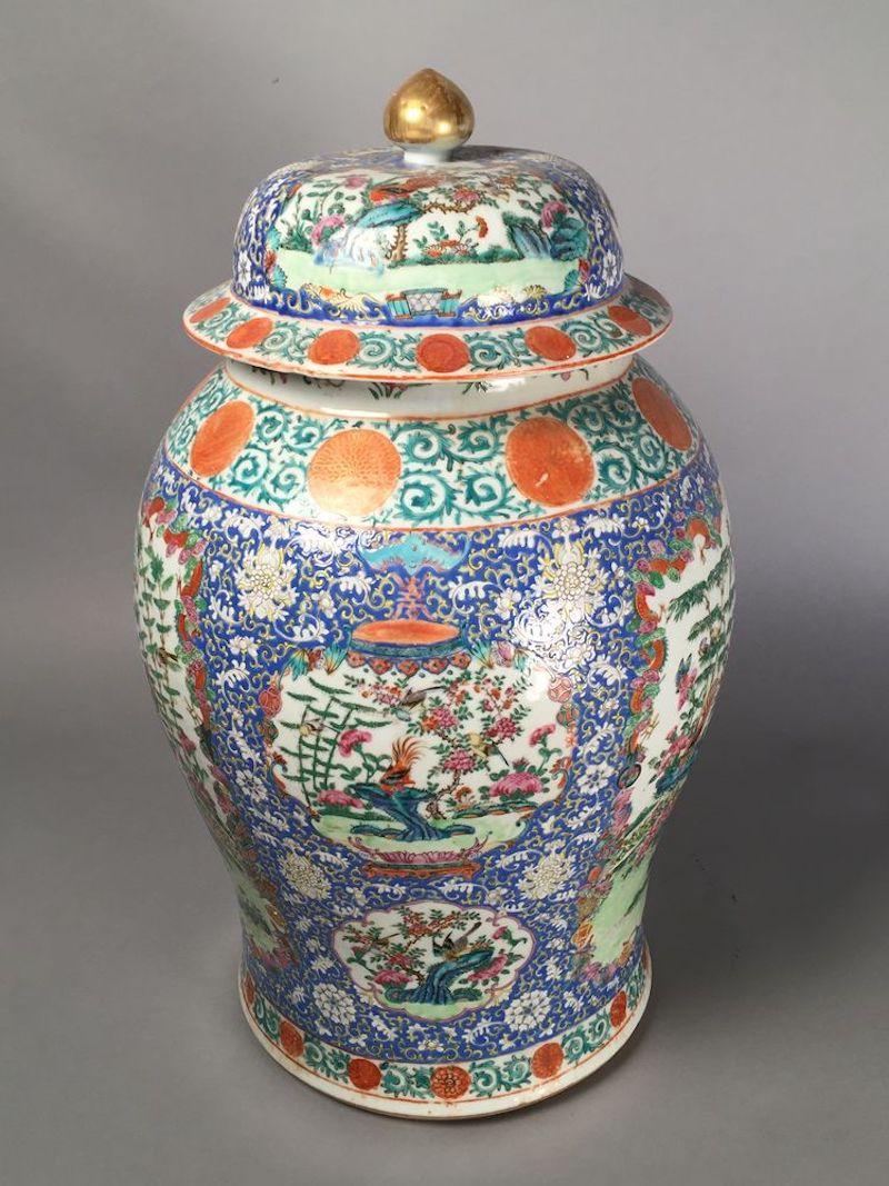 Large Chinese 19th Century Famille Rose Lidded Jar 2