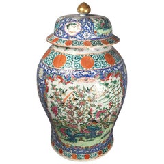 Antique Large Chinese 19th Century Famille Rose Lidded Jar