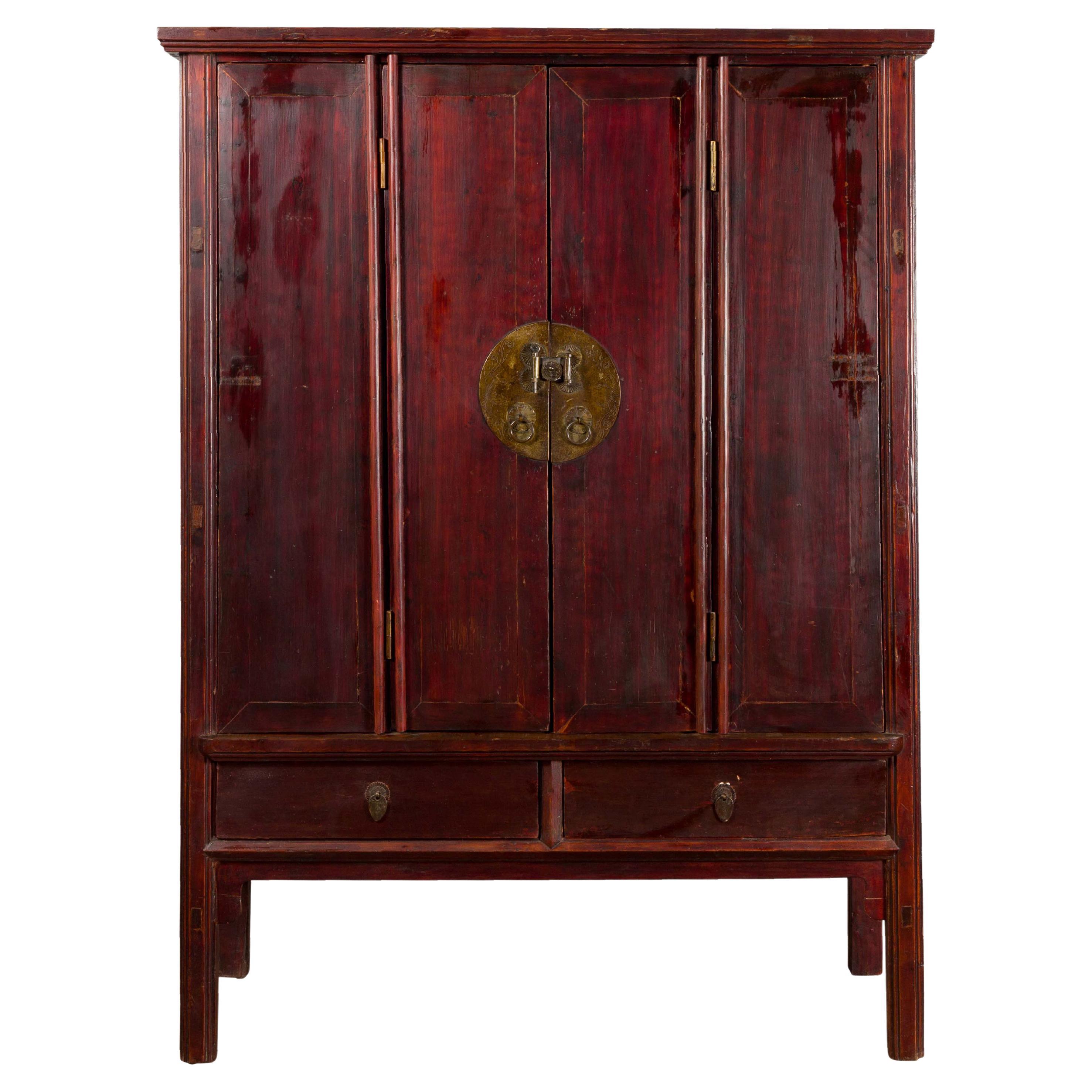 Large Chinese 19th Century Qing Dynasty Tapering Cabinet with Accordion Doors
