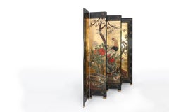 Large Chinese 6 Panel Gold Leaf and Black Lacquer Folding Screen/Room Divider
