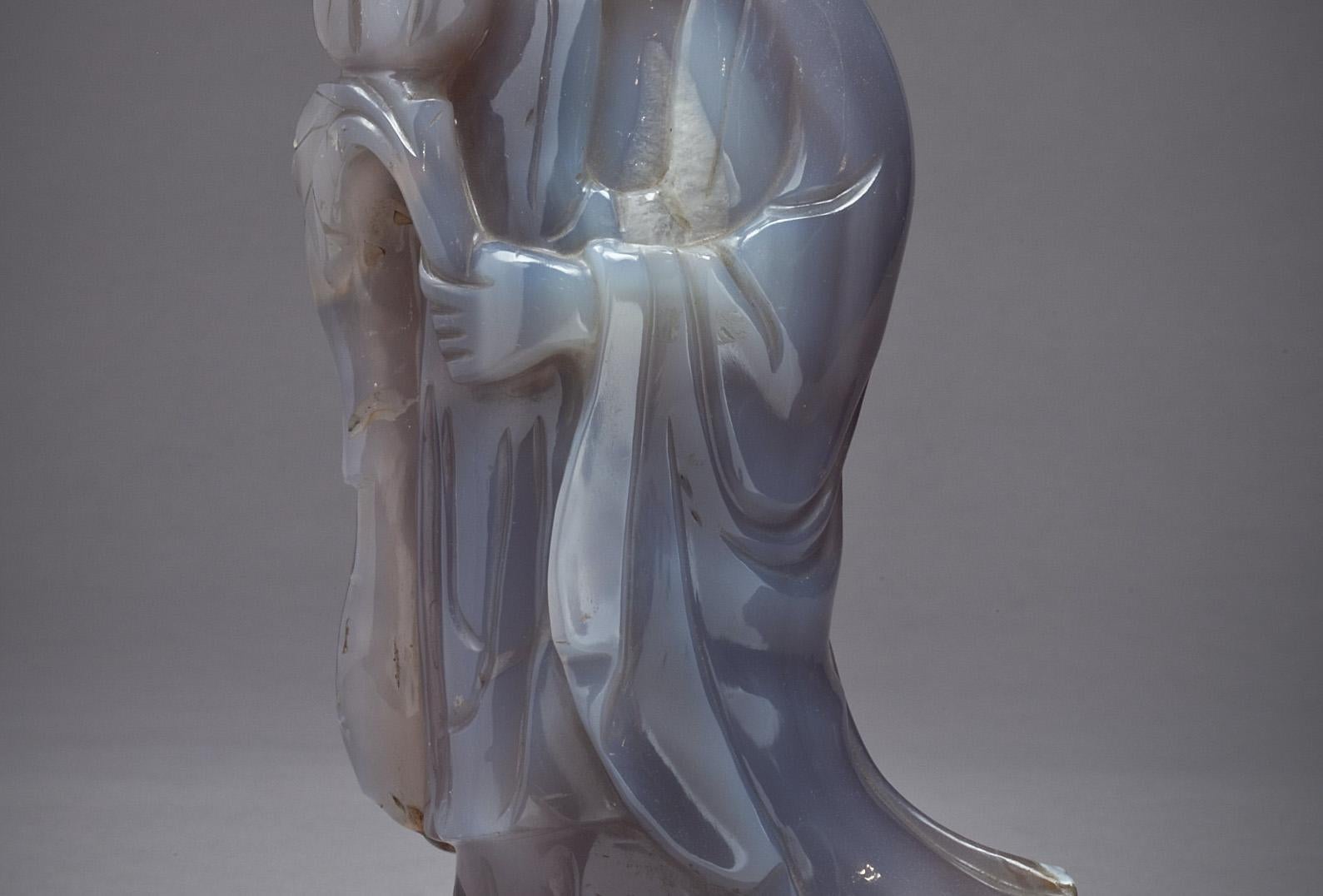 Late 19th Century Large Chinese Agate Figure of Kuan Yin, circa 1890 For Sale