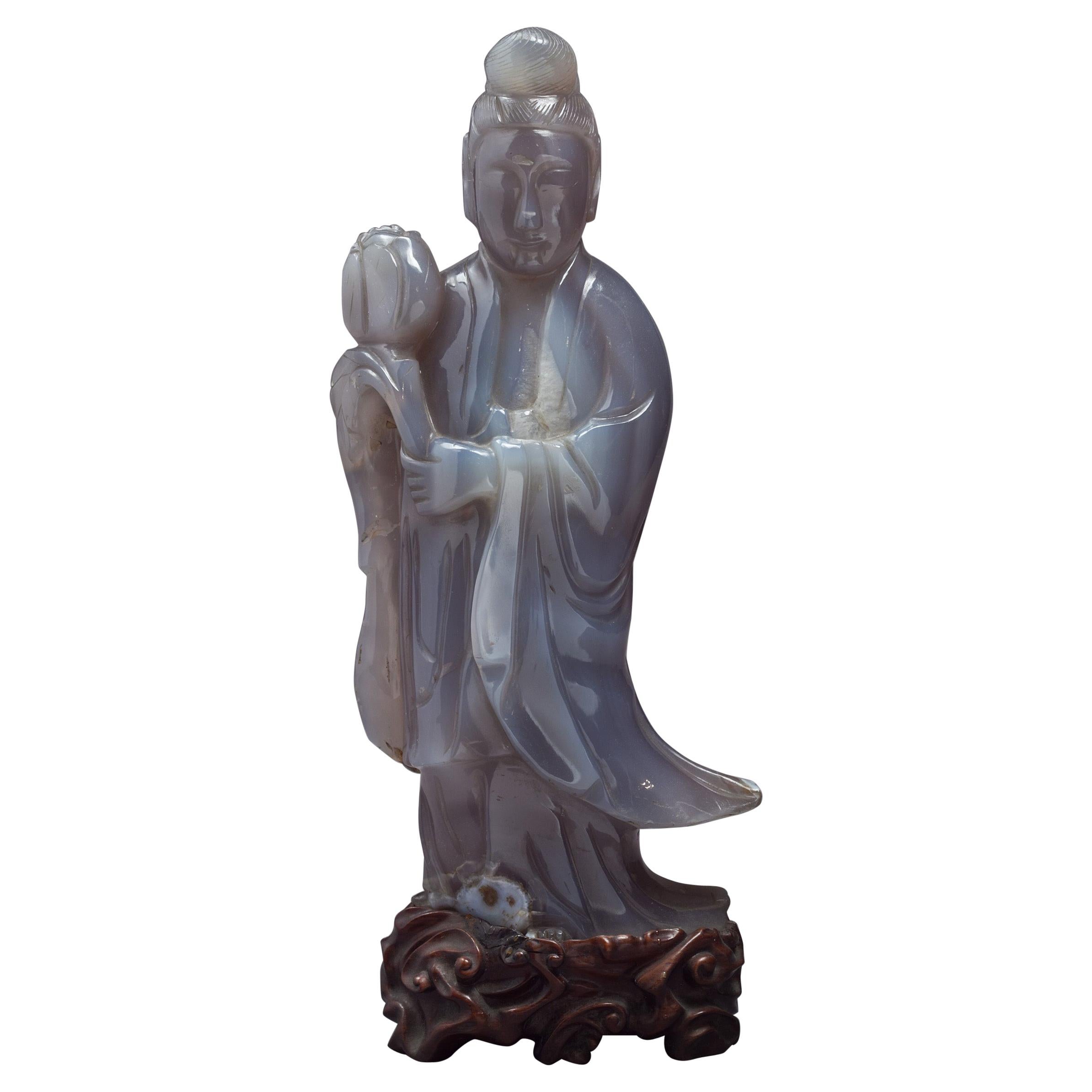 Large Chinese Agate Figure of Kuan Yin, circa 1890 For Sale