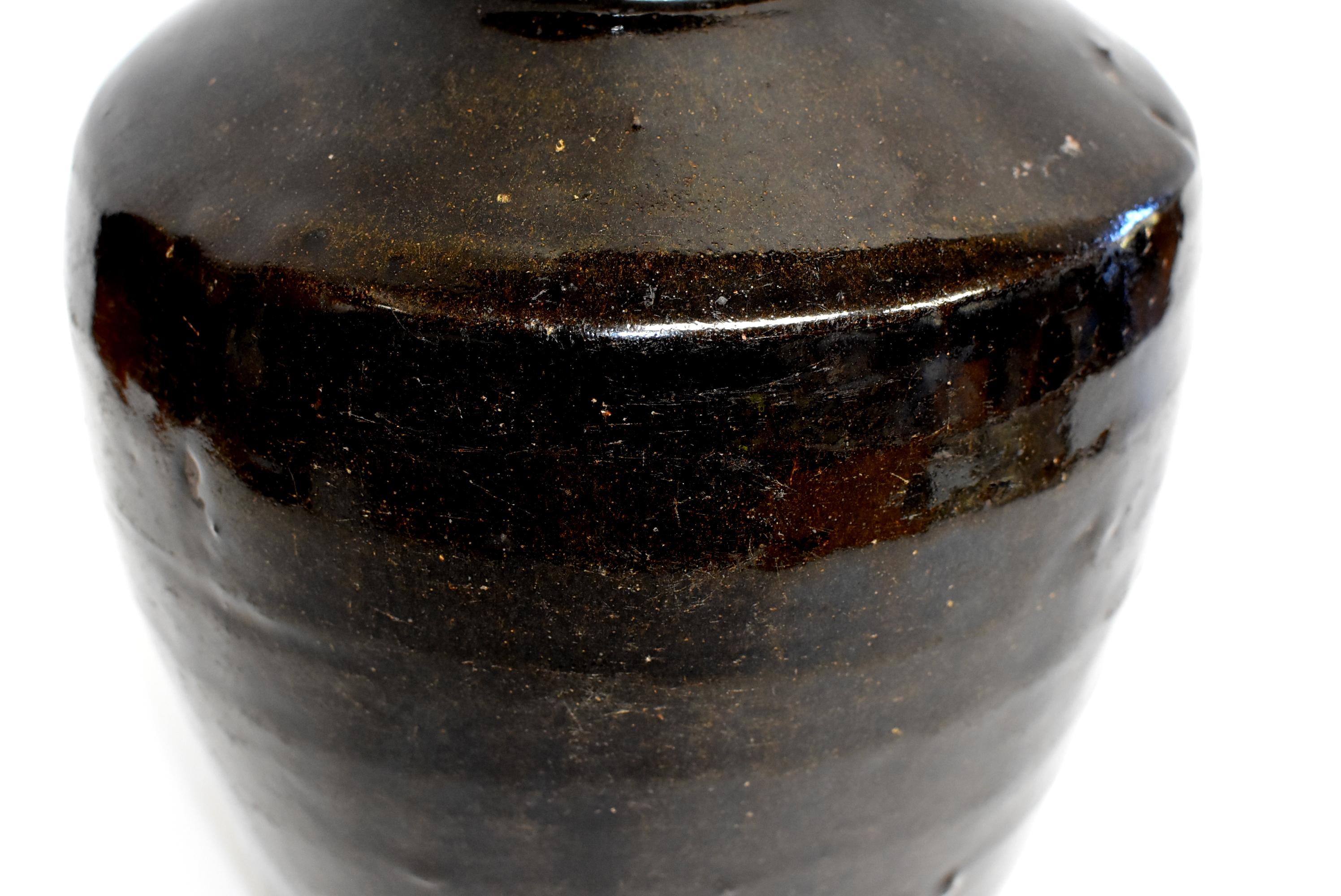 19th Century Large Chinese Antique Black Jar, High Shoulder
