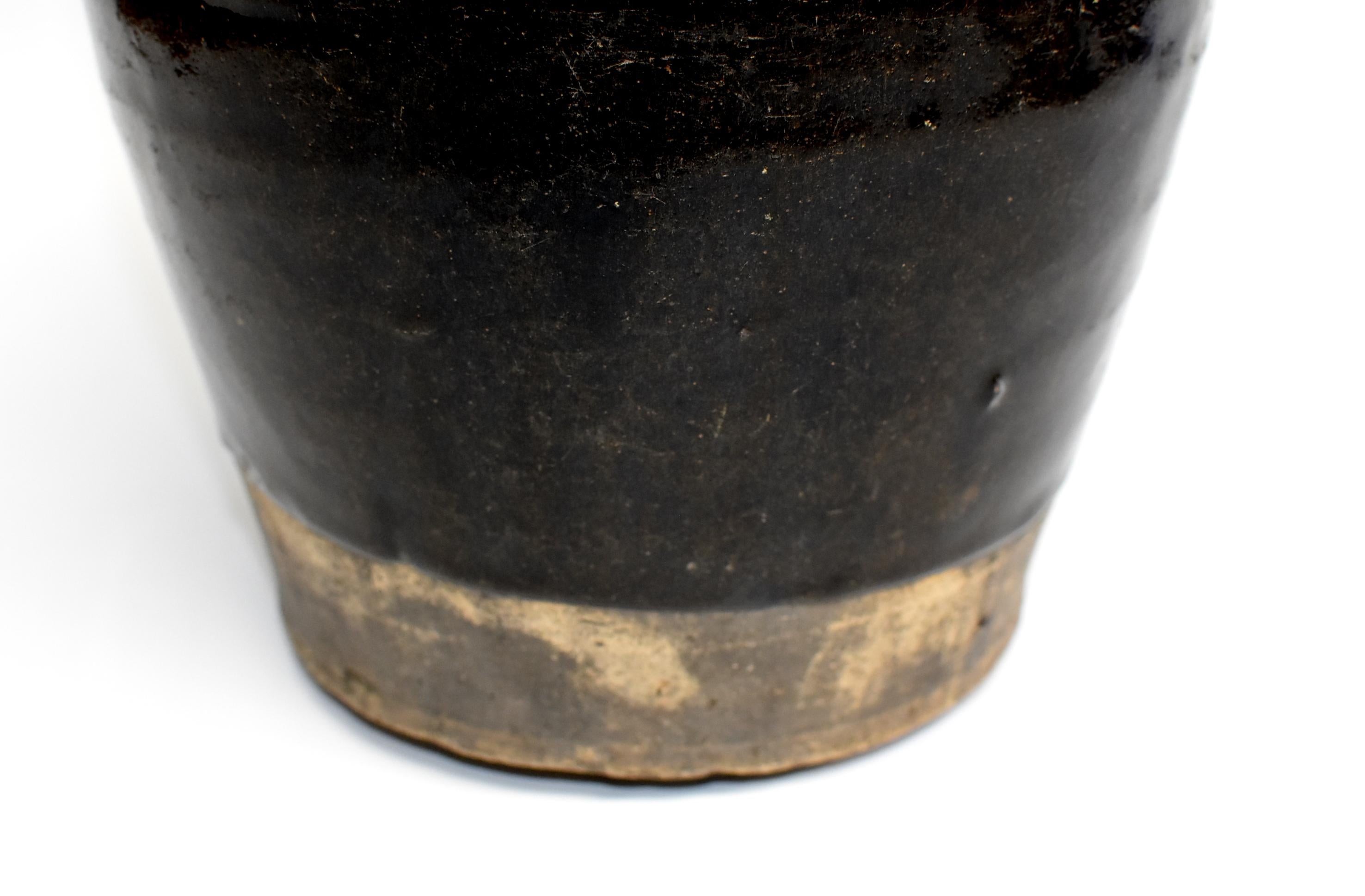 Pottery Large Chinese Antique Black Jar, High Shoulder