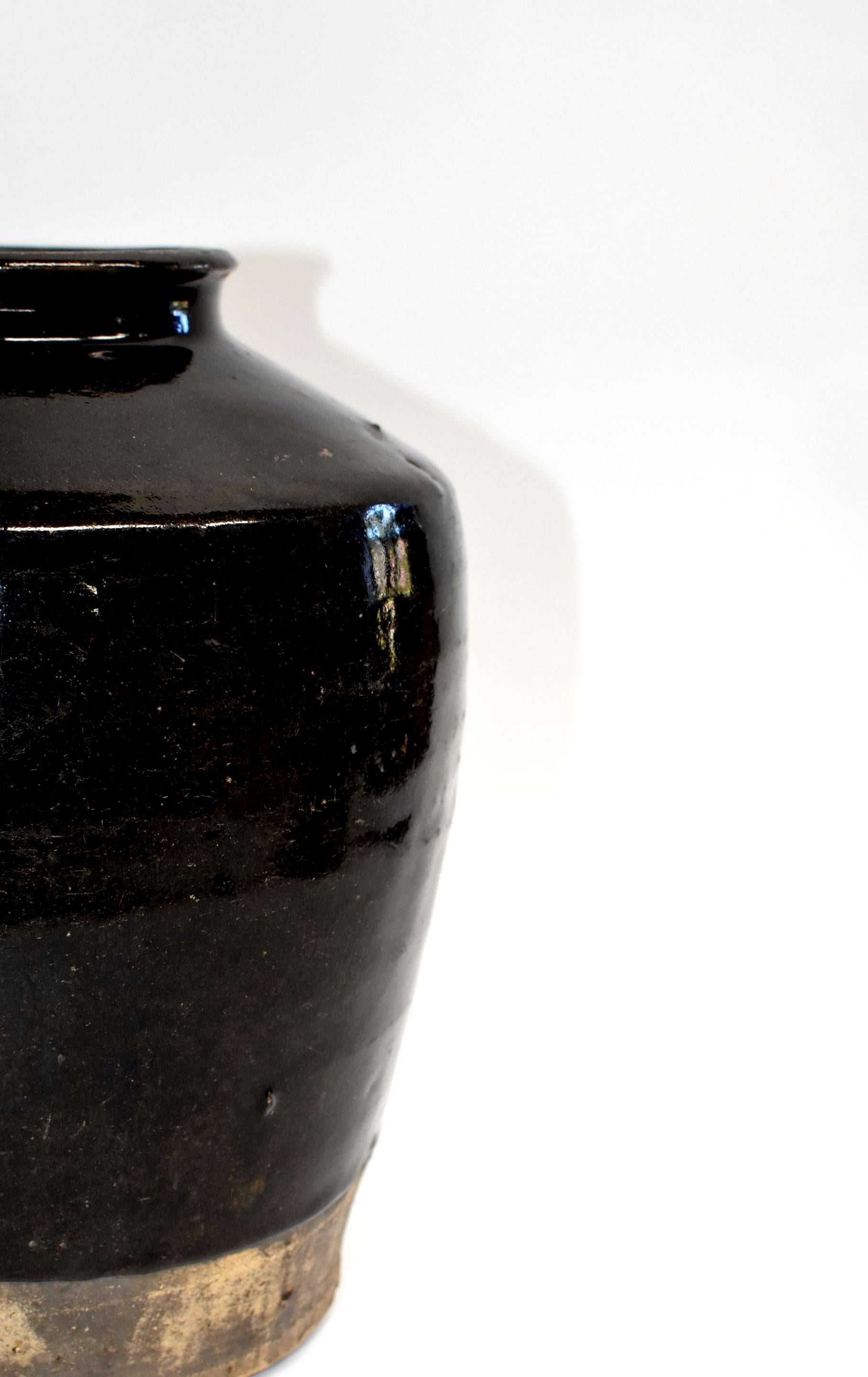Large Chinese Antique Black Jar, High Shoulder 2