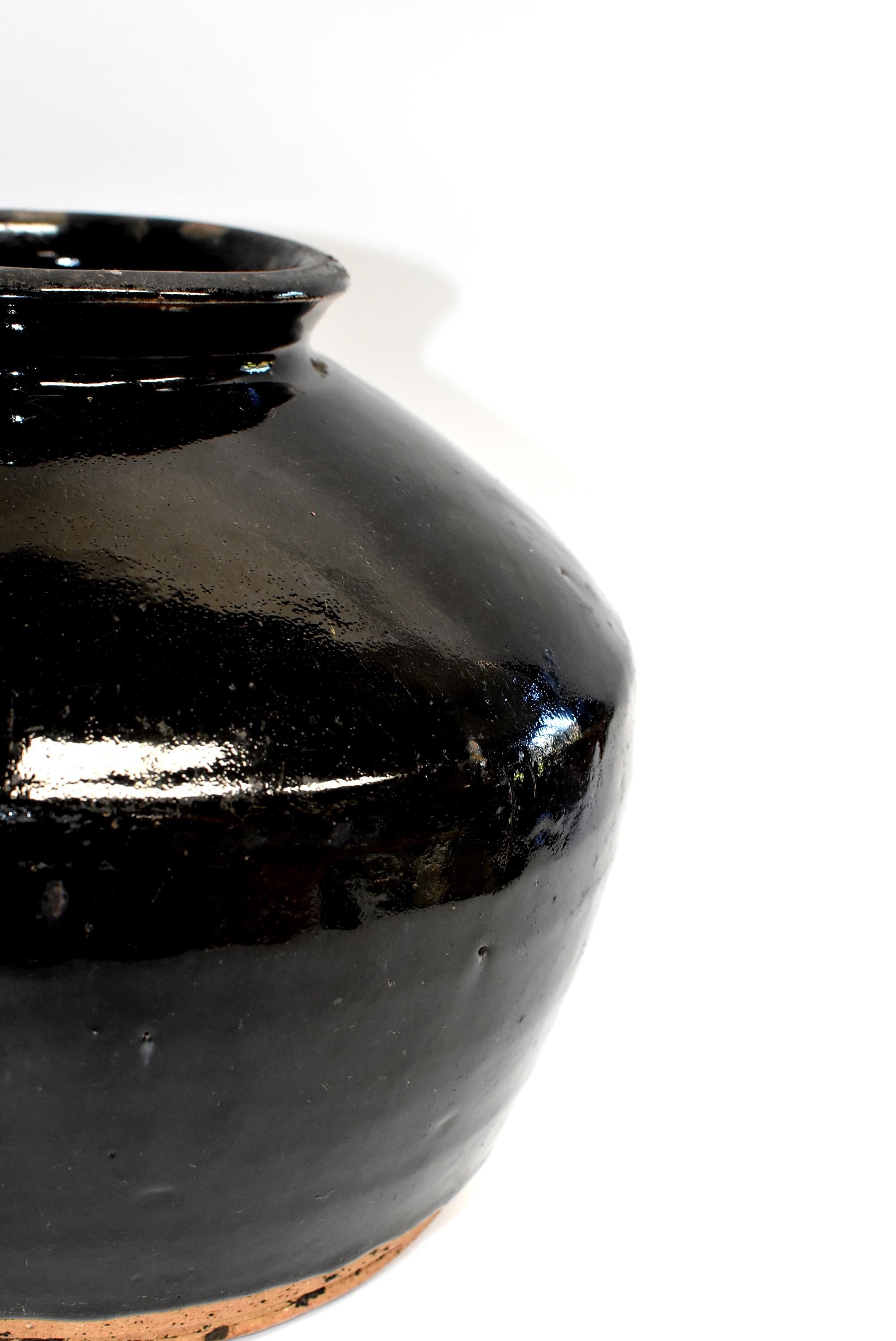 Large Chinese Antique Black Pottery Jar, Slanted Shoulders 5