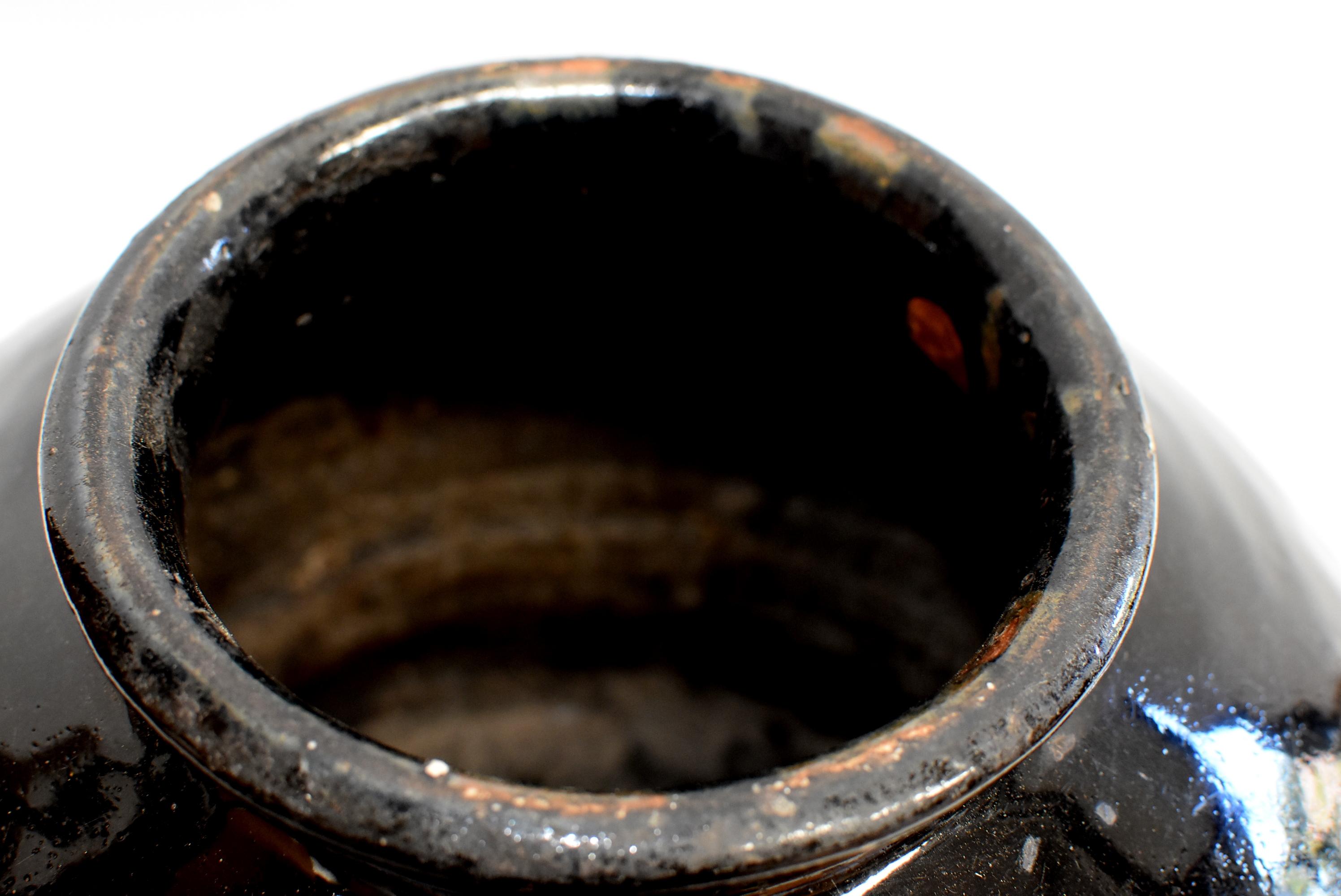 Large Chinese Antique Black Pottery Jar, Slanted Shoulders 6