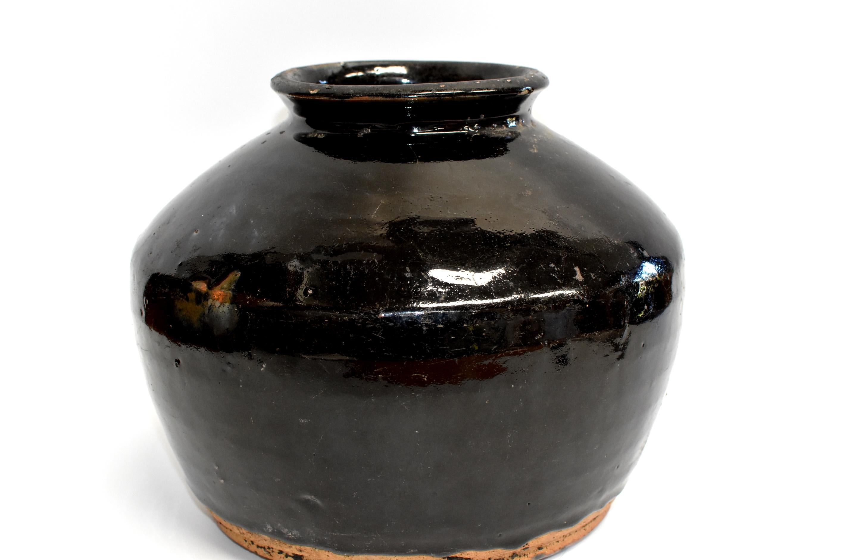 Large Chinese Antique Black Pottery Jar, Slanted Shoulders 7