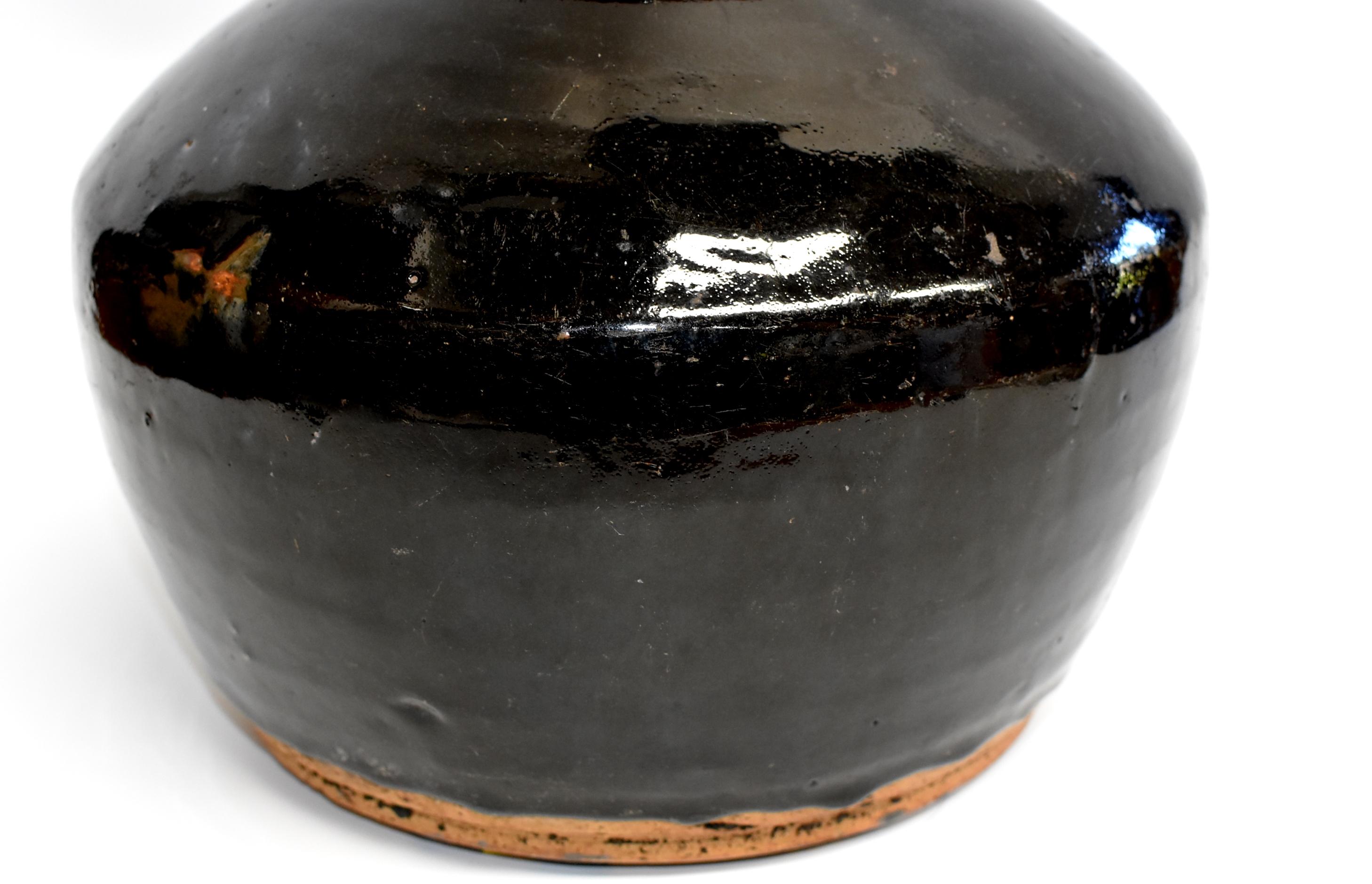 Large Chinese Antique Black Pottery Jar, Slanted Shoulders 9