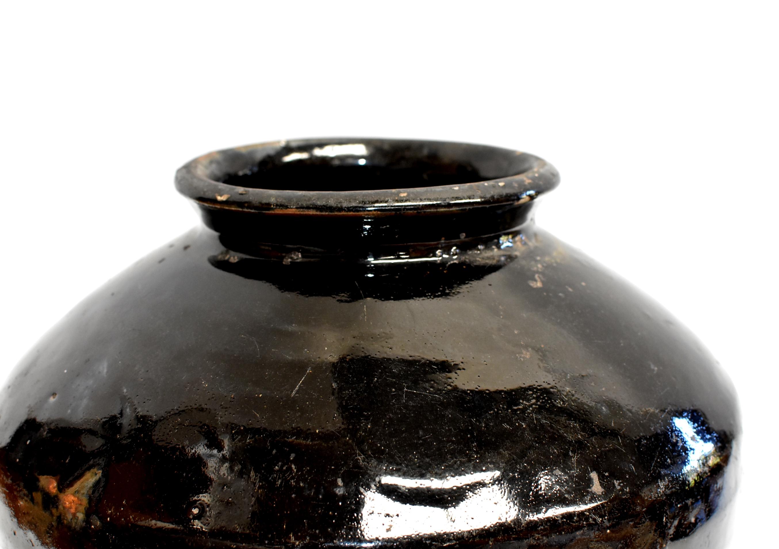 Large Chinese Antique Black Pottery Jar, Slanted Shoulders 10