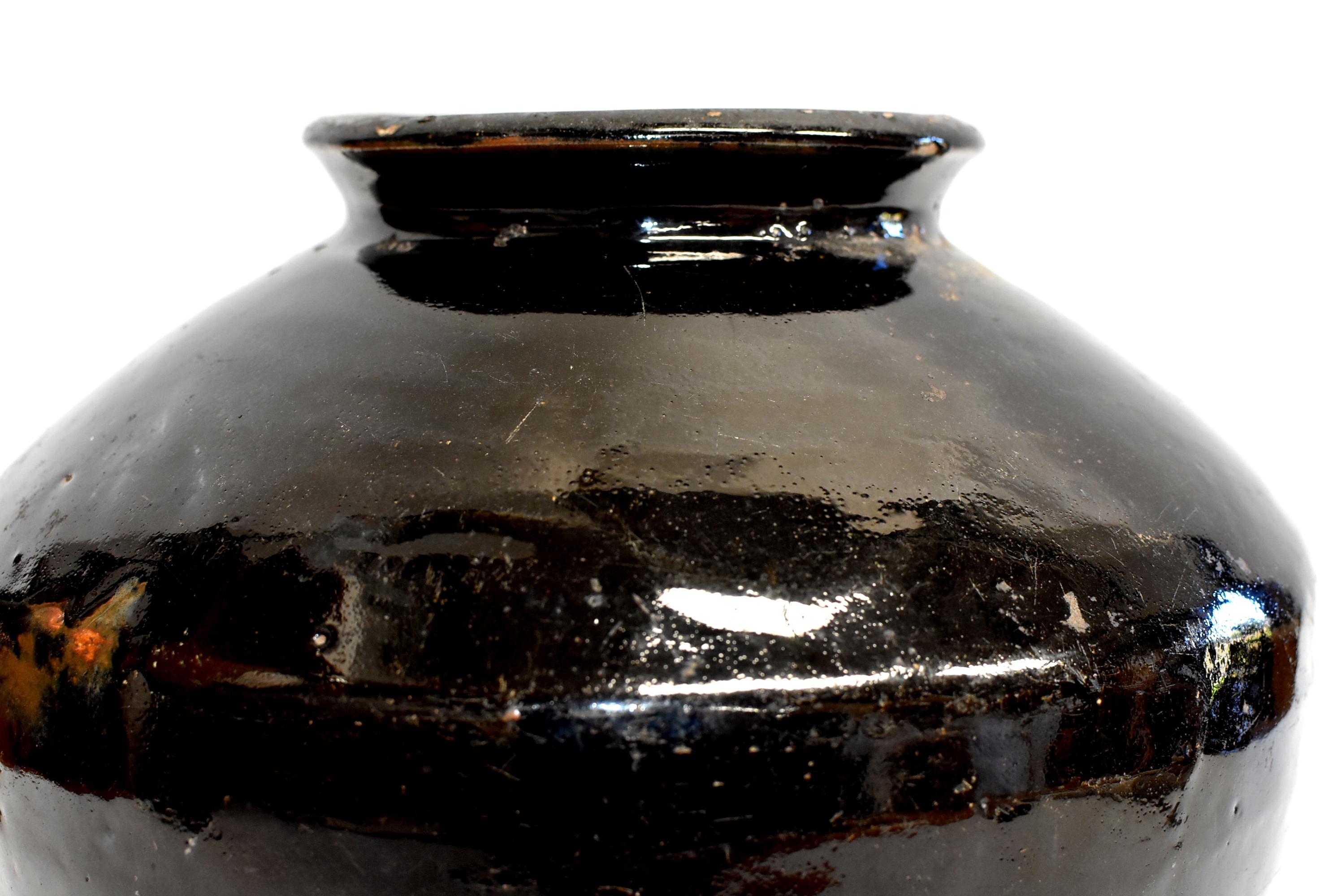 Large Chinese Antique Black Pottery Jar, Slanted Shoulders 11