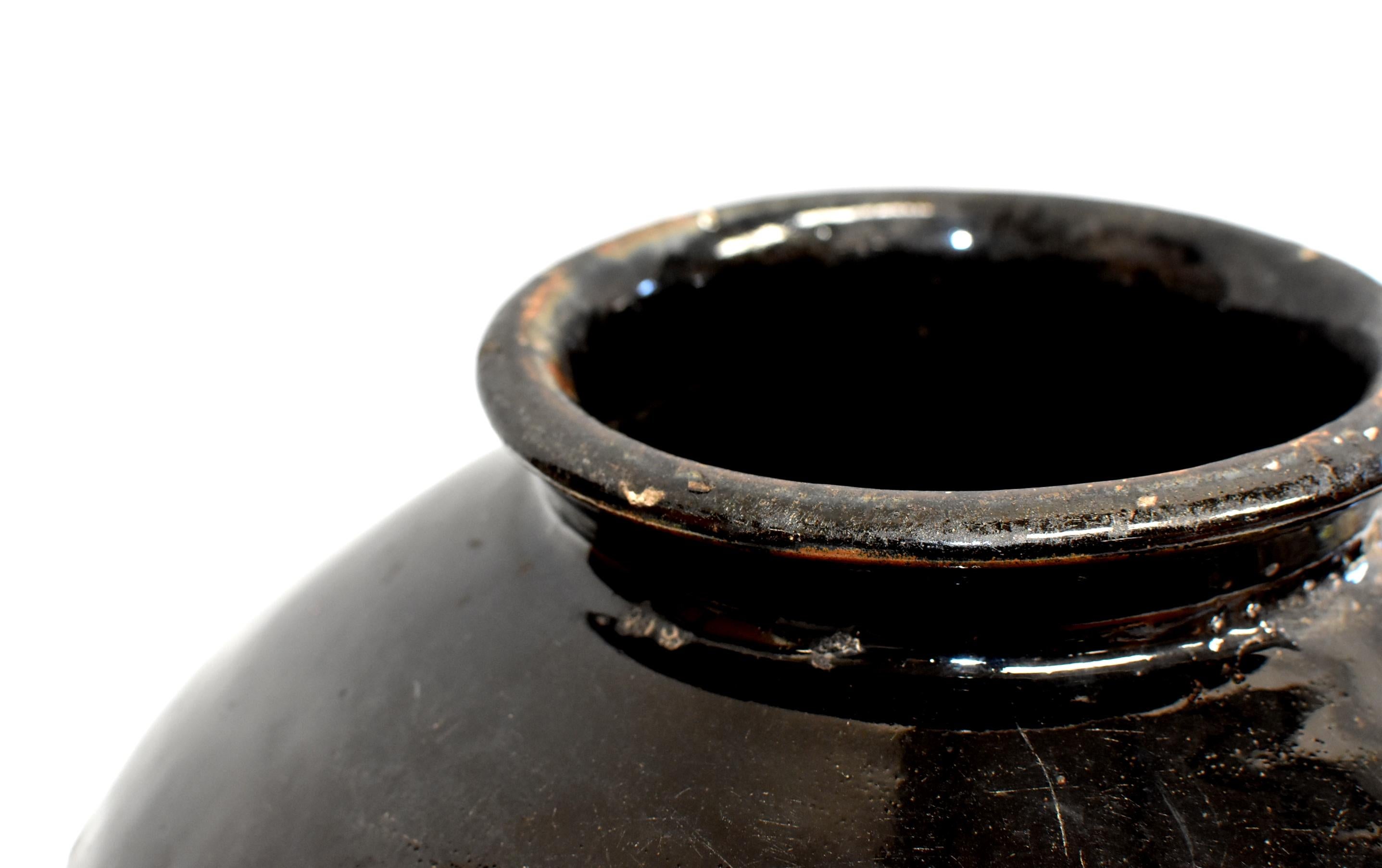 Large Chinese Antique Black Pottery Jar, Slanted Shoulders 13