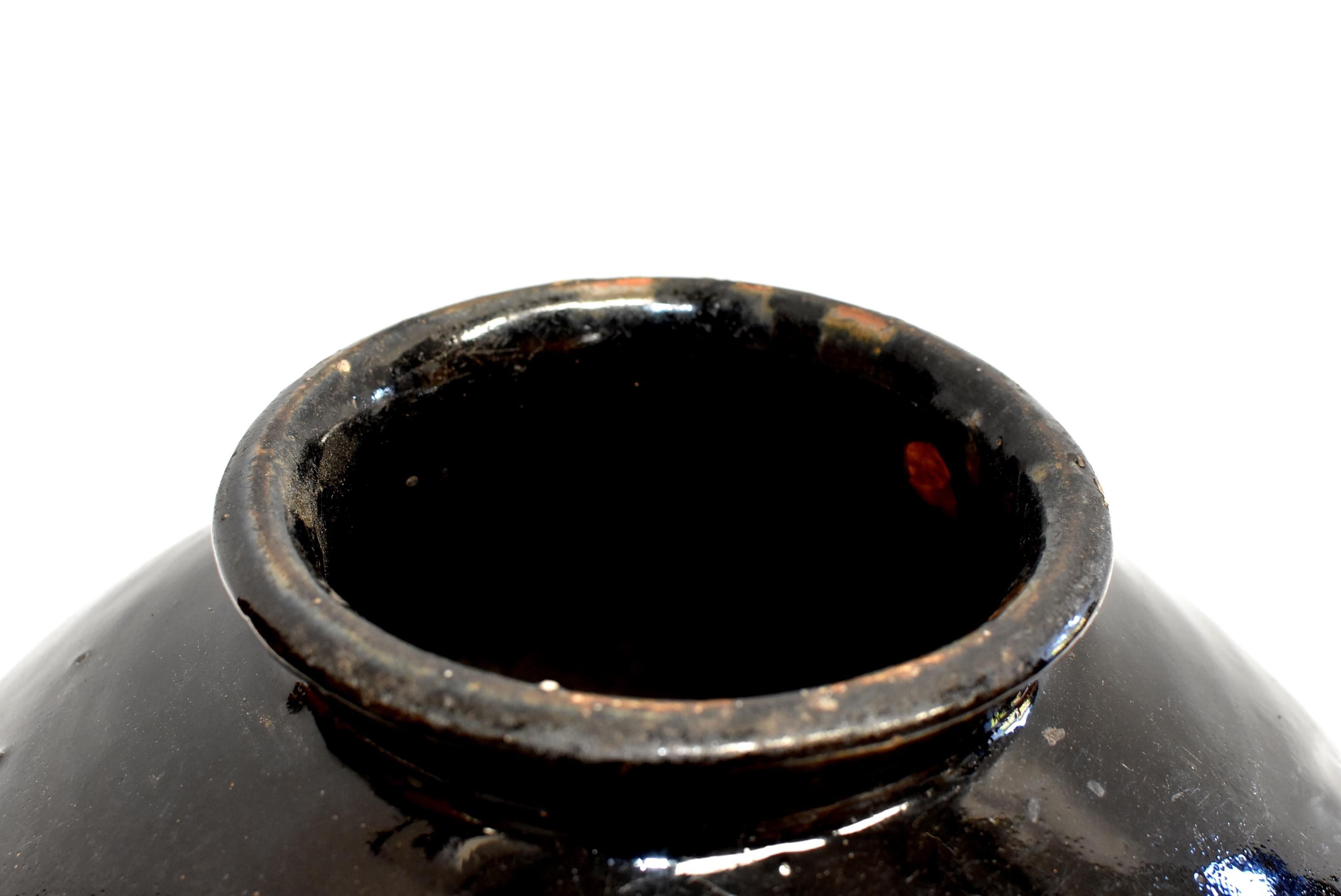 Large Chinese Antique Black Pottery Jar, Slanted Shoulders 1