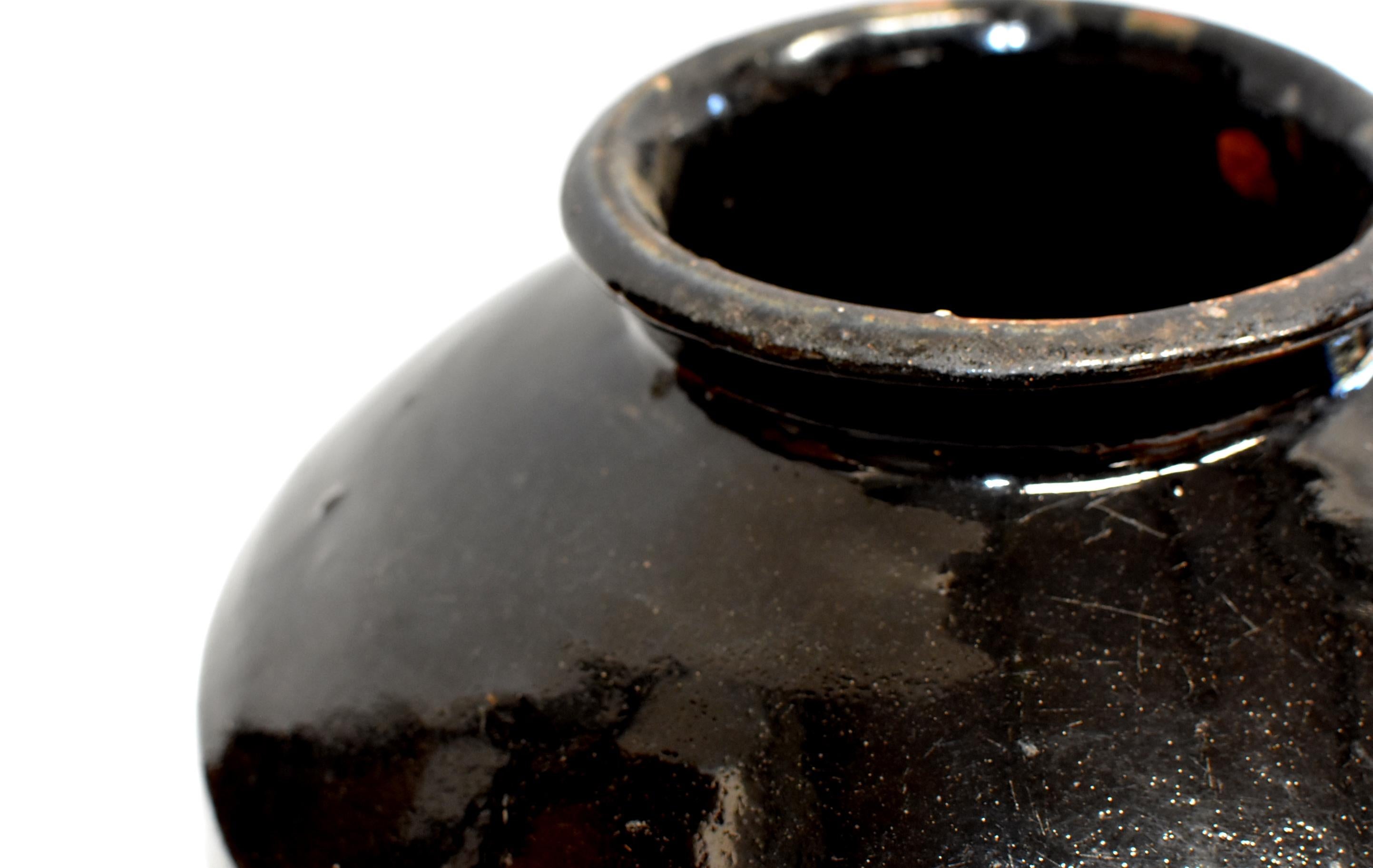 Large Chinese Antique Black Pottery Jar, Slanted Shoulders 2